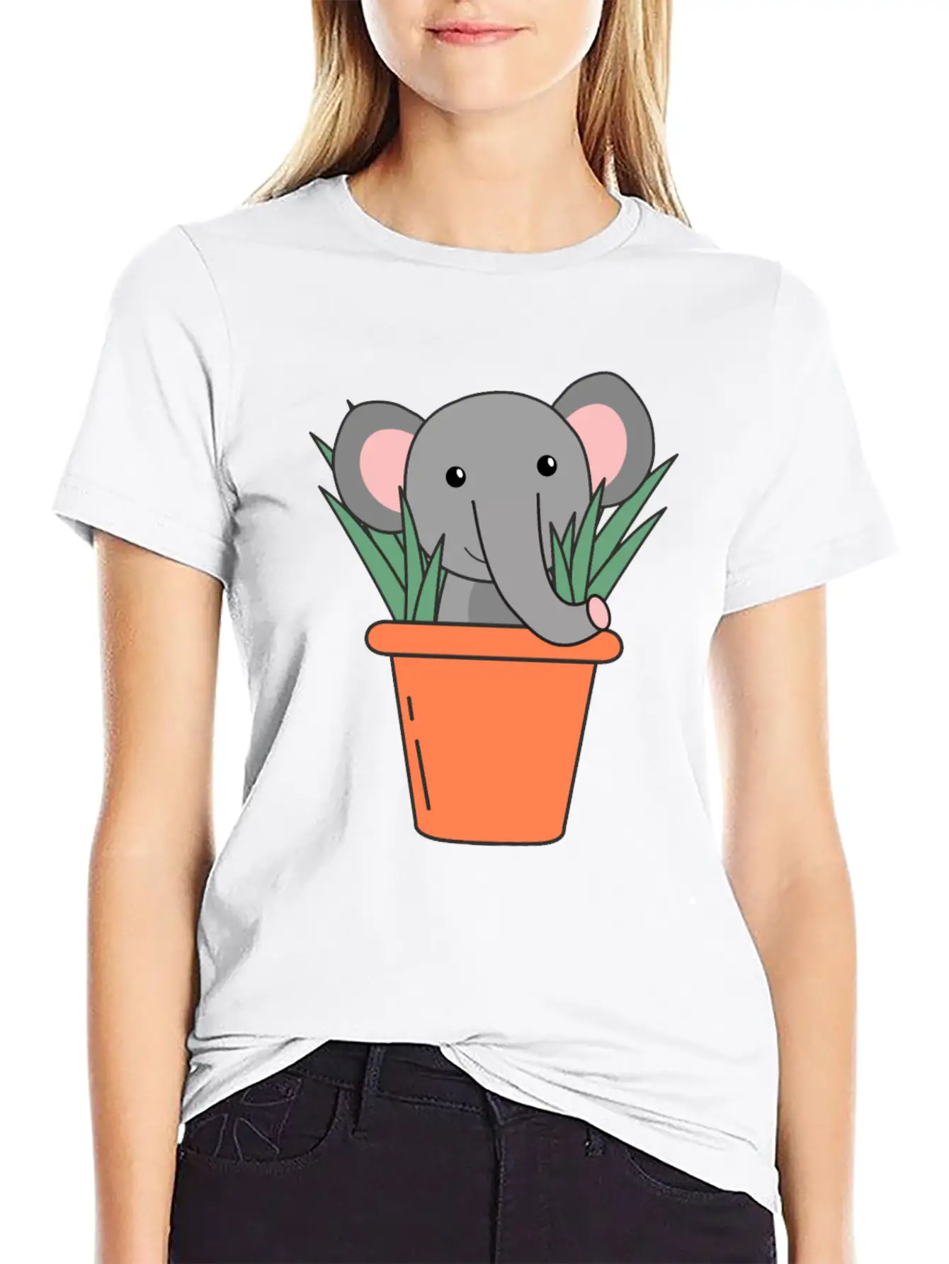 Elephant In Blumentop Funny Elephant Plants Breathable Soft Cotton T-Shirt – Timeless Casual Look