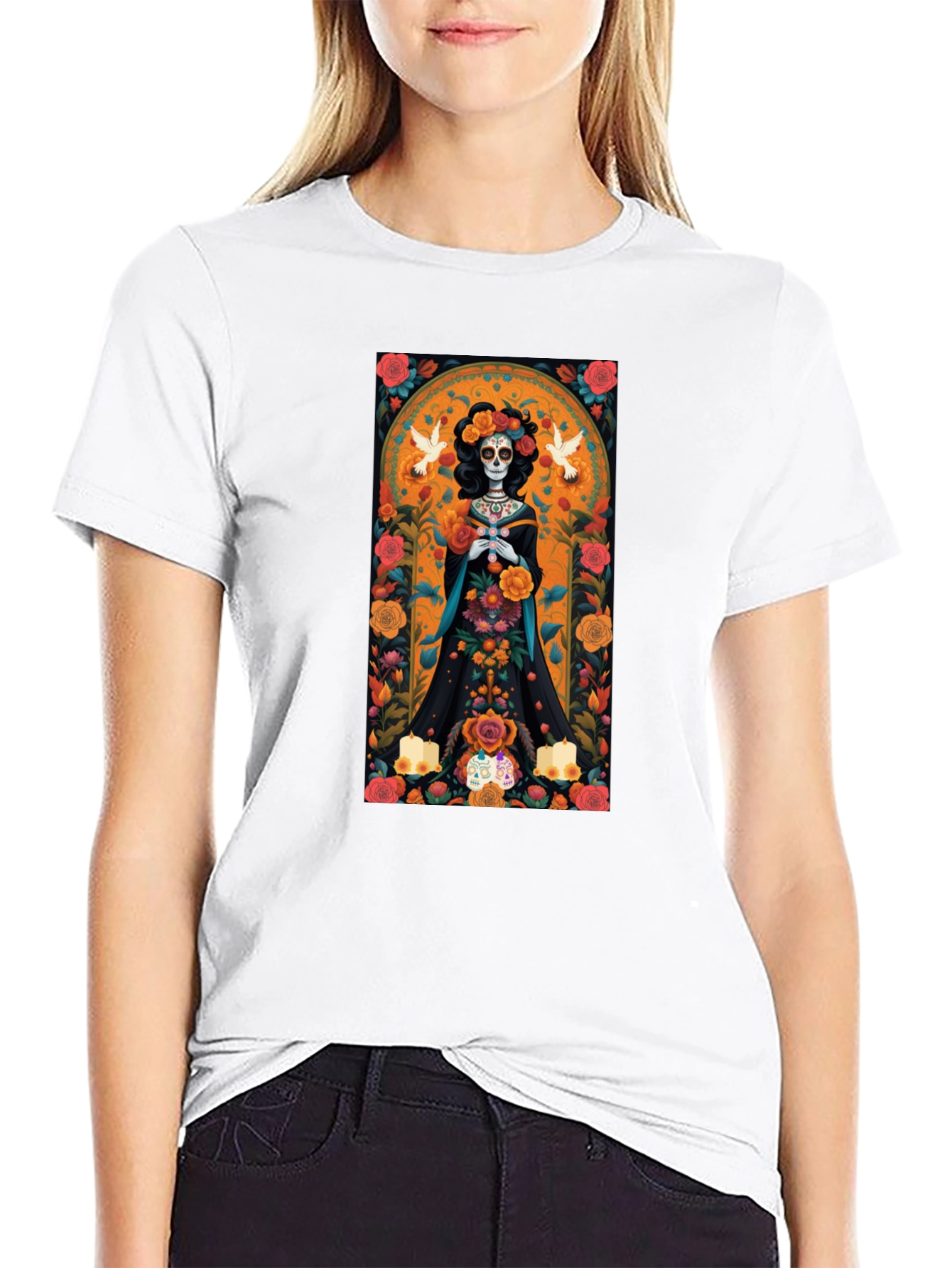 Day of the Dead T-Shirt - Floral Skull Design