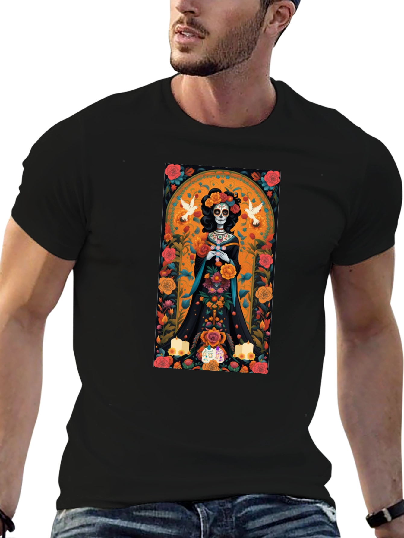 Day of the Dead T-Shirt - Floral Skull Design
