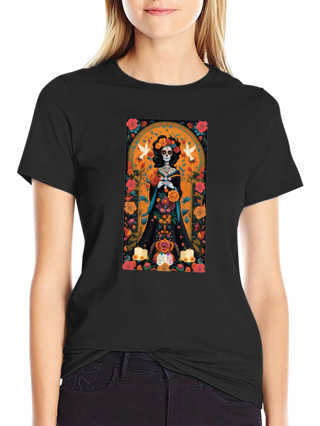 Day of the Dead T-Shirt - Floral Skull Design
