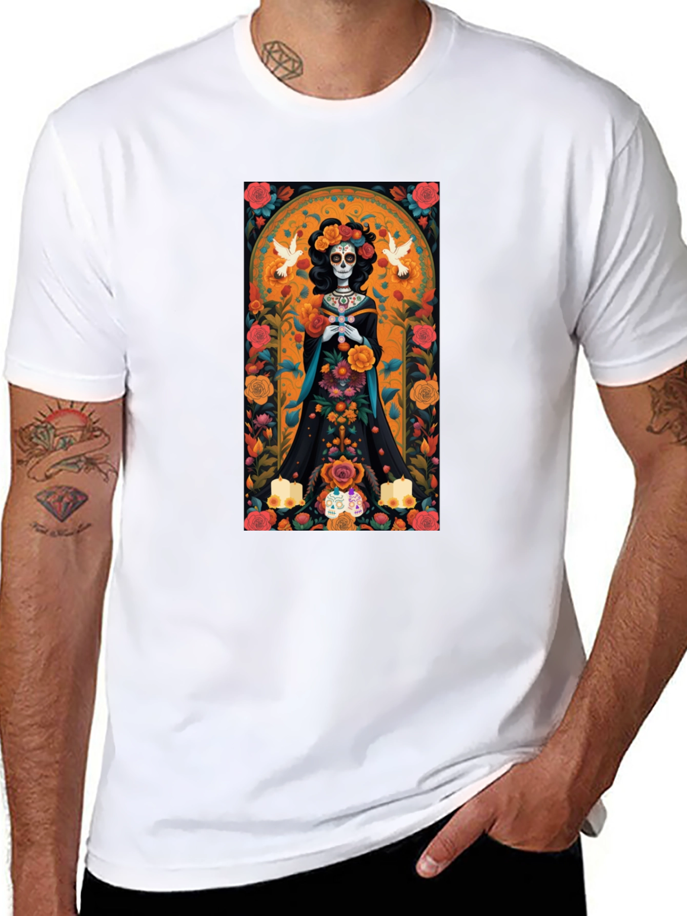 Day of the Dead T-Shirt - Floral Skull Design
