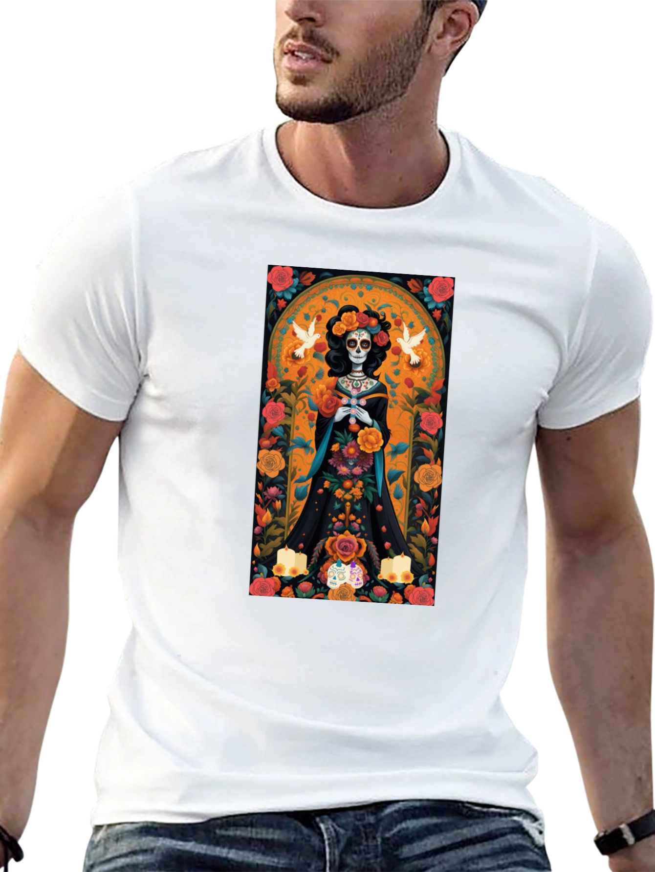 Day of the Dead T-Shirt - Floral Skull Design