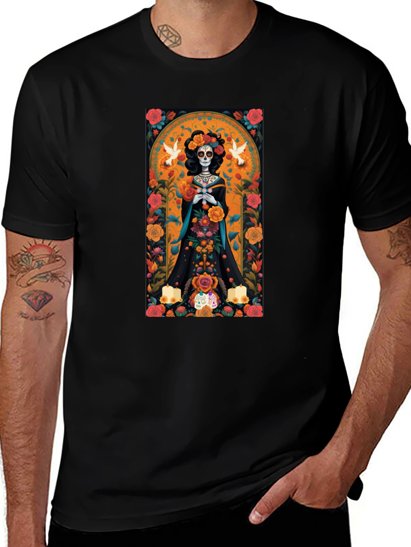 Day of the Dead T-Shirt - Floral Skull Design