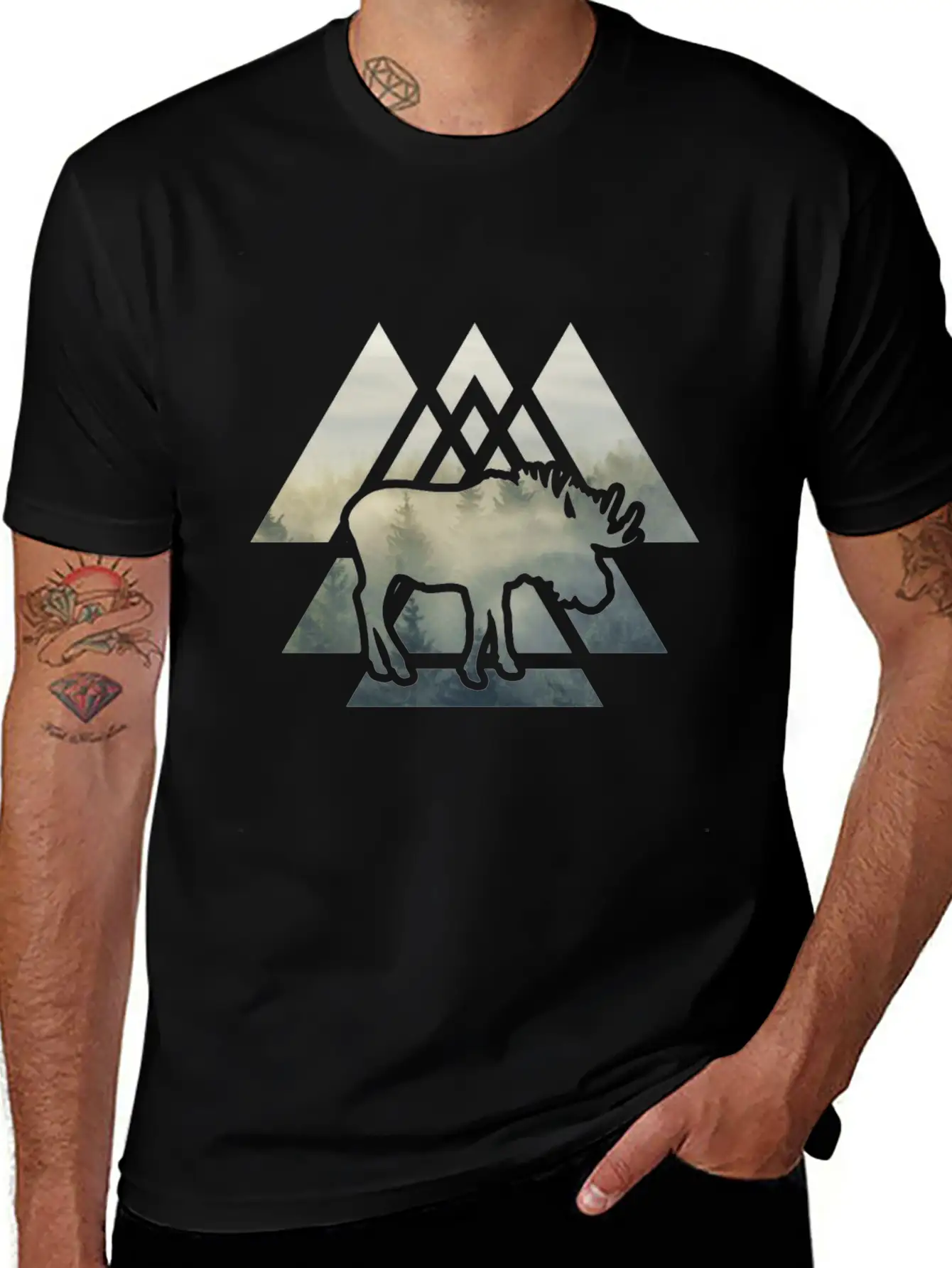 Elk Moose Silhouette Mountain Forest Timeless Short Sleeve Tee – Comfy And Minimalist Design