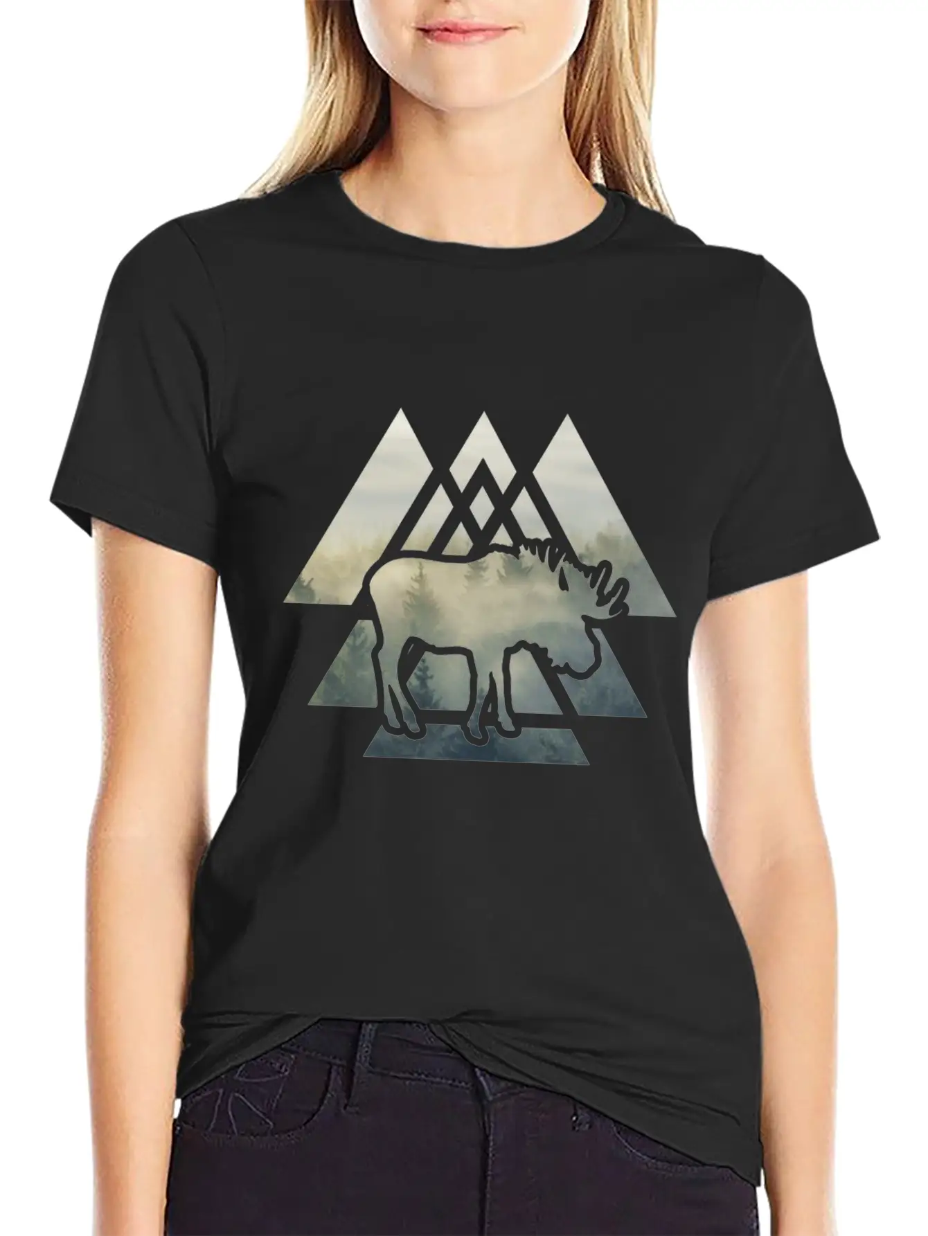 Elk Moose Silhouette Mountain Forest Timeless Short Sleeve Tee – Comfy And Minimalist Design