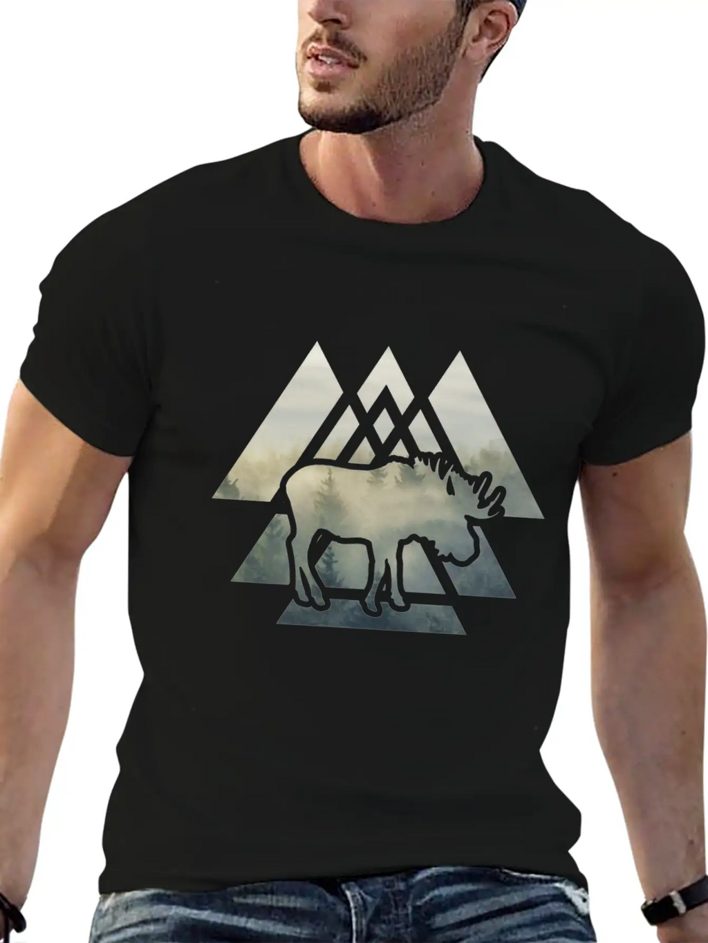 Elk Moose Silhouette Mountain Forest Timeless Short Sleeve Tee – Comfy And Minimalist Design