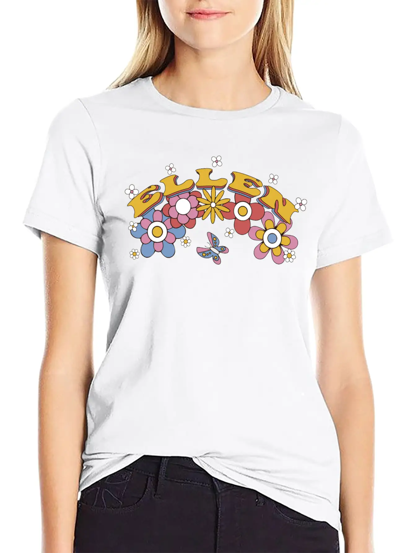 Ellen Groovy Flower Tie Dye, Ellen Hippie Flower Breathable Graphic T-Shirt – Perfect For Casual Days