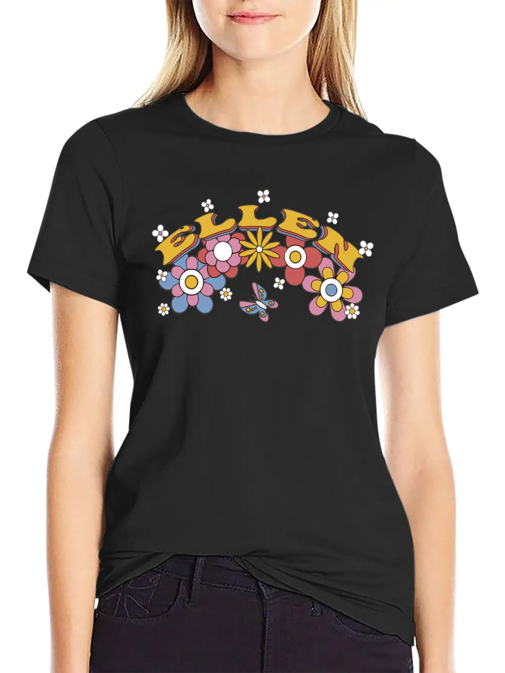 Ellen Groovy Flower Tie Dye, Ellen Hippie Flower Breathable Graphic T-Shirt – Perfect For Casual Days