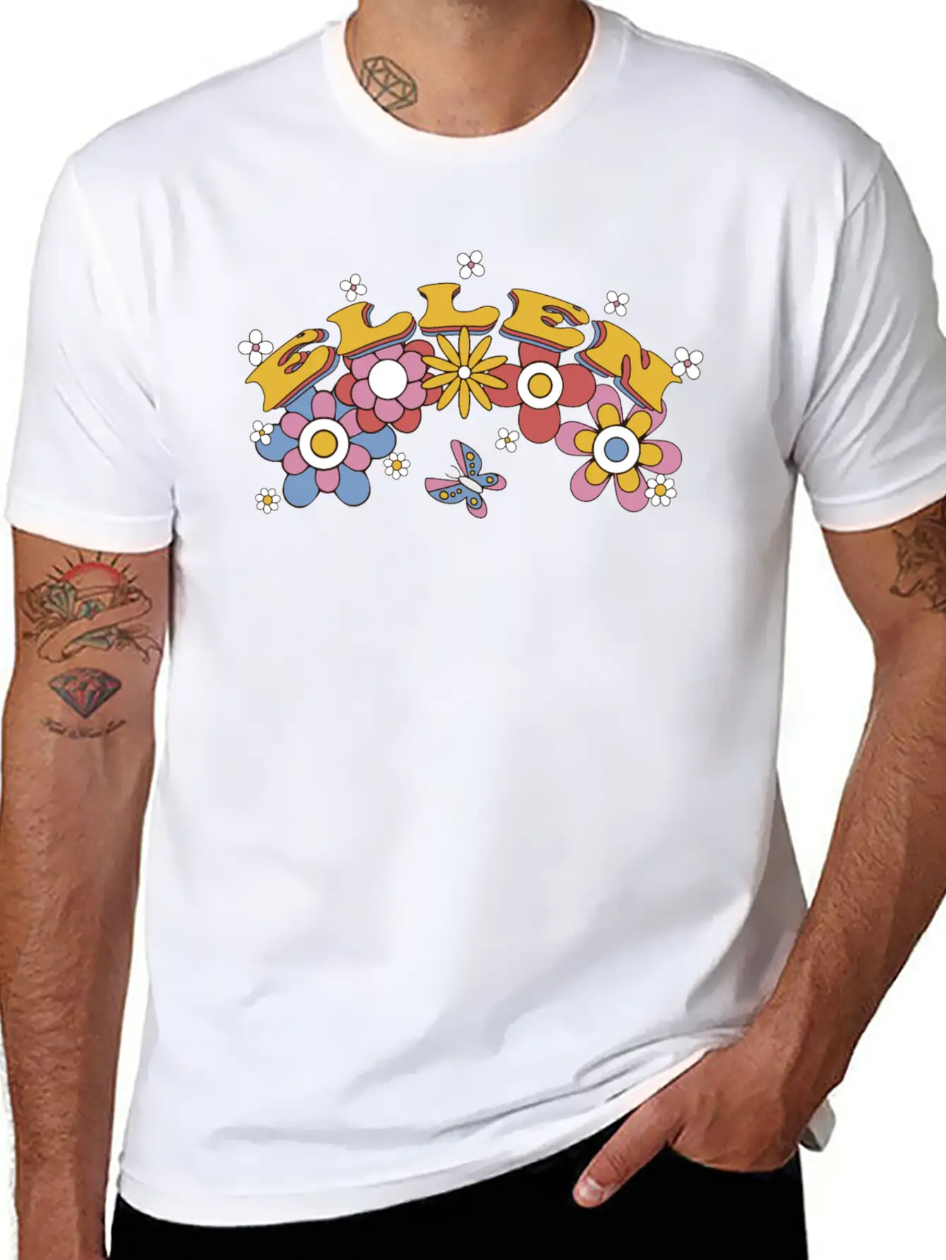 Ellen Groovy Flower Tie Dye, Ellen Hippie Flower Breathable Graphic T-Shirt – Perfect For Casual Days