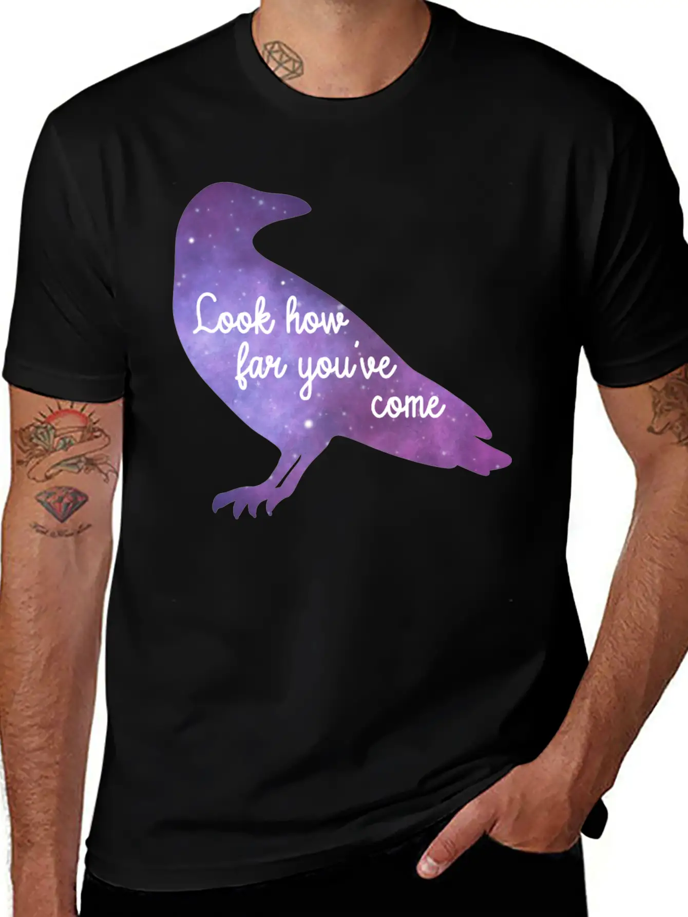 Encouraging Quote Raven Galaxy Colored Crow Basic Graphic T-Shirt – Daily Comfort In Soft Cotton