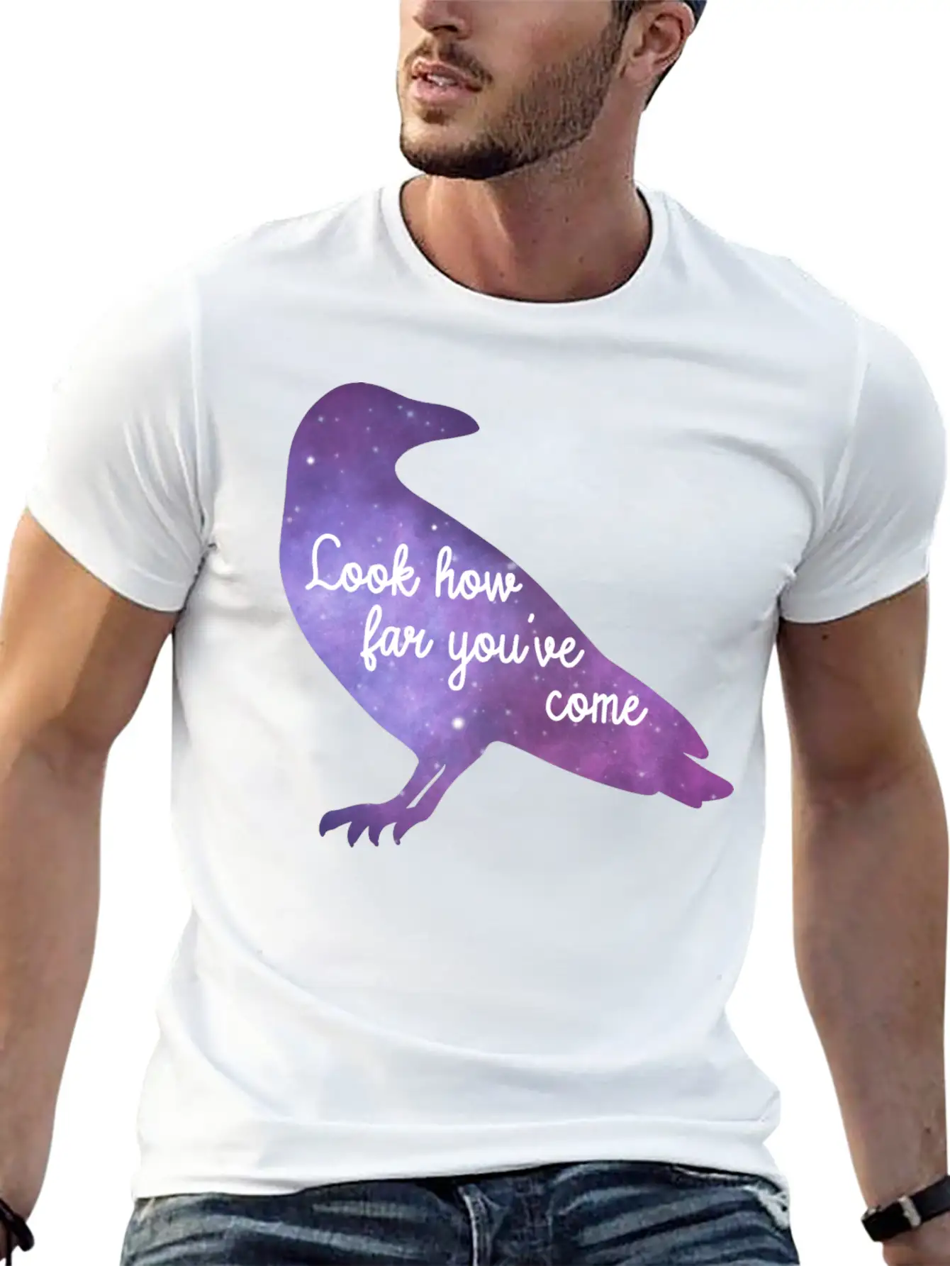 Encouraging Quote Raven Galaxy Colored Crow Basic Graphic T-Shirt – Daily Comfort In Soft Cotton