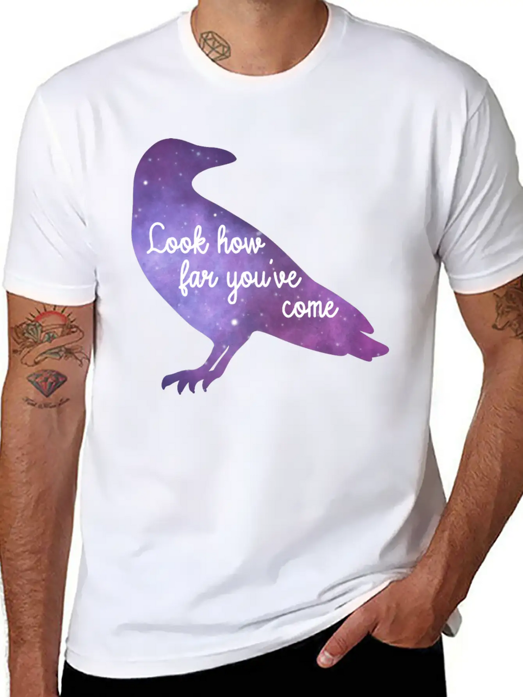 Encouraging Quote Raven Galaxy Colored Crow Basic Graphic T-Shirt – Daily Comfort In Soft Cotton