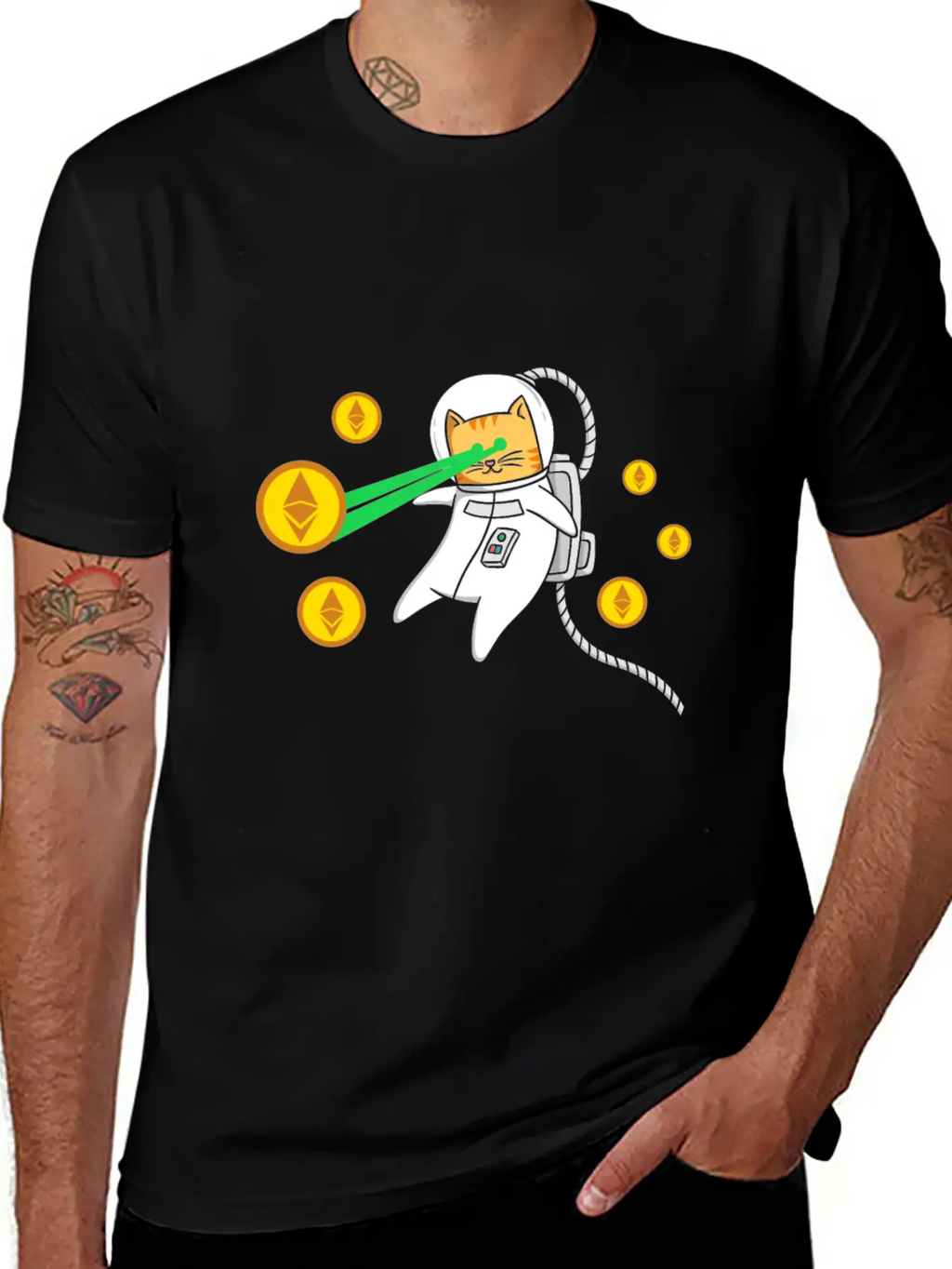 Ethereum ETH Laser Eyes Cat Astronaut Crypto Gift Relaxed Everyday Tee – Lightweight And Durable Cotton