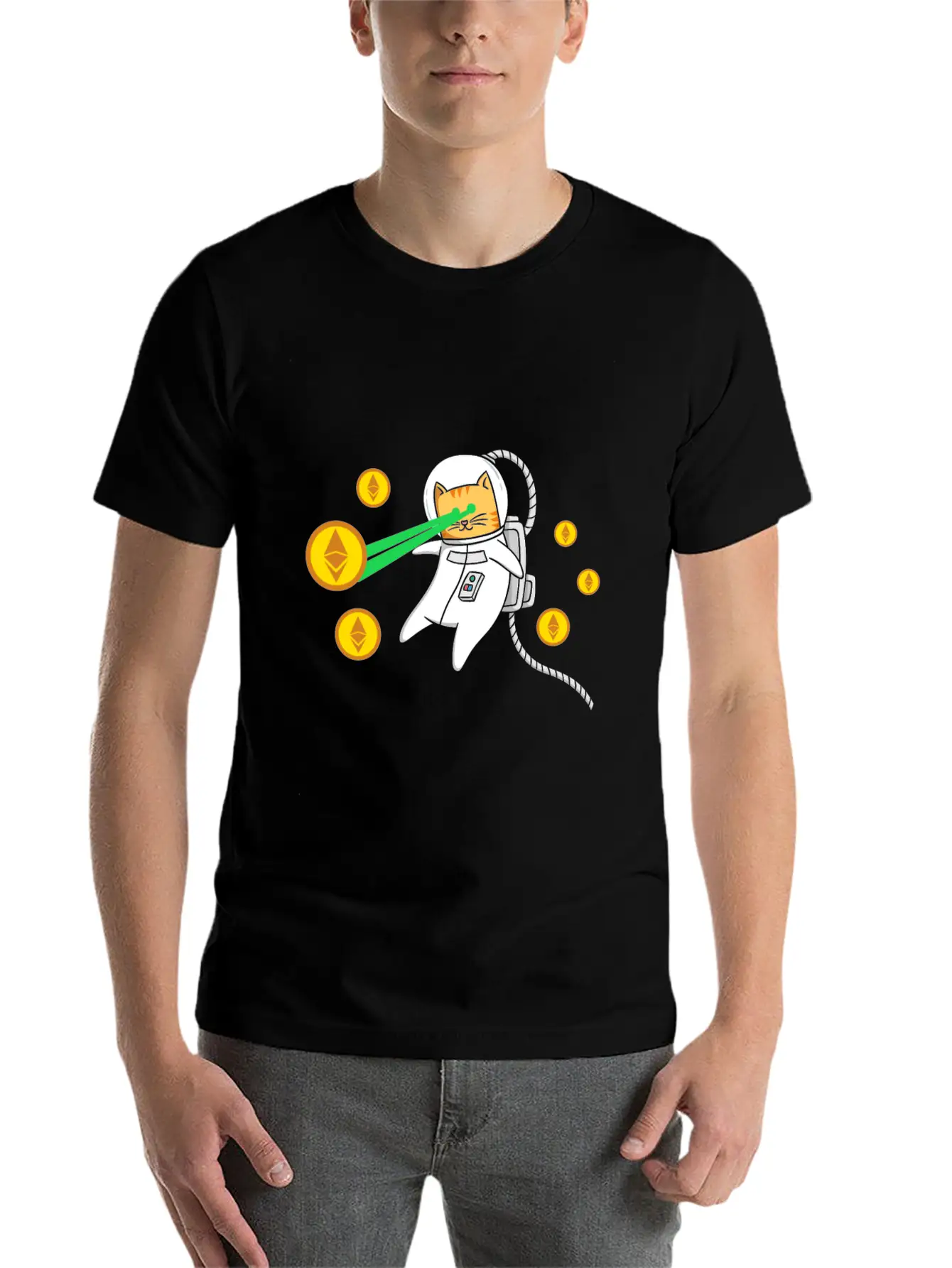 Ethereum ETH Laser Eyes Cat Astronaut Crypto Gift Relaxed Everyday Tee – Lightweight And Durable Cotton