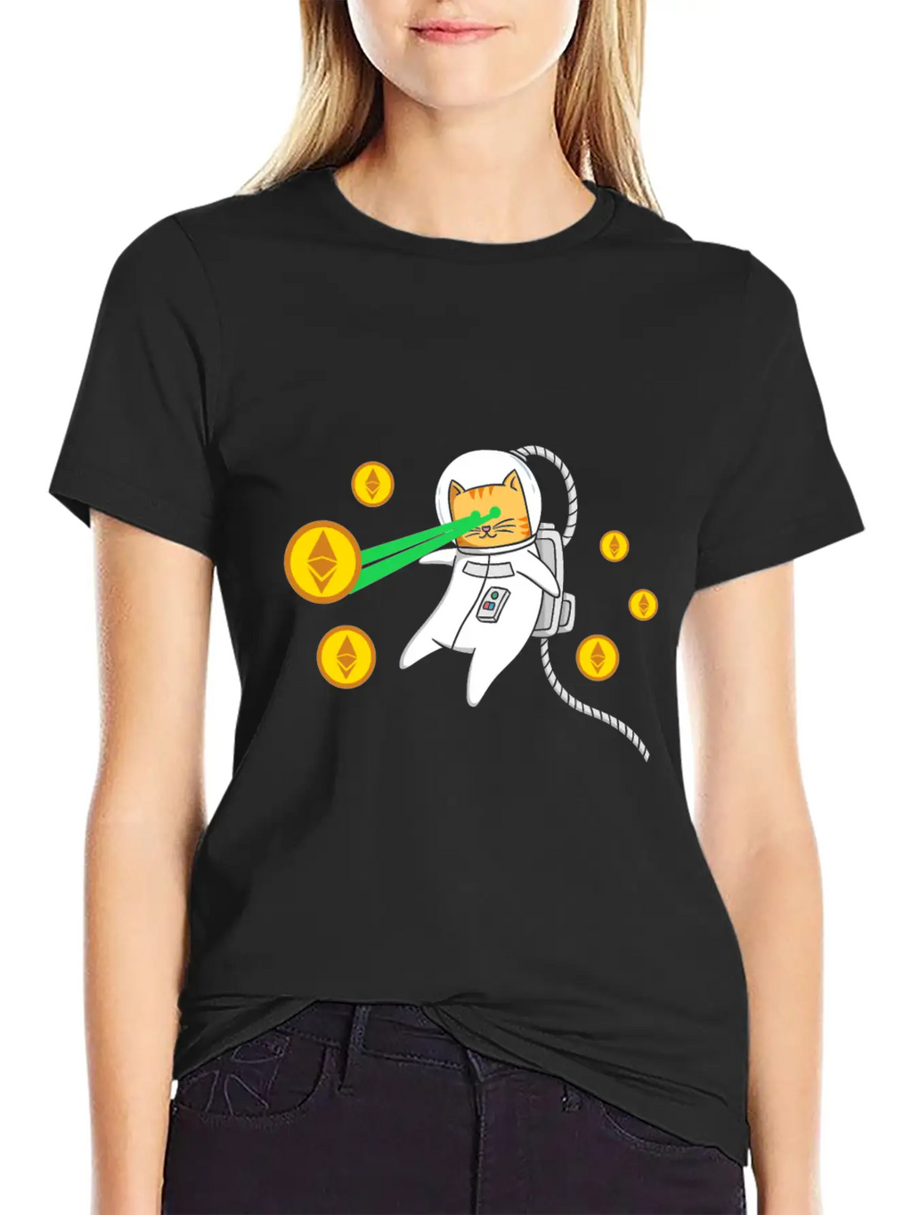 Ethereum ETH Laser Eyes Cat Astronaut Crypto Gift Relaxed Everyday Tee – Lightweight And Durable Cotton