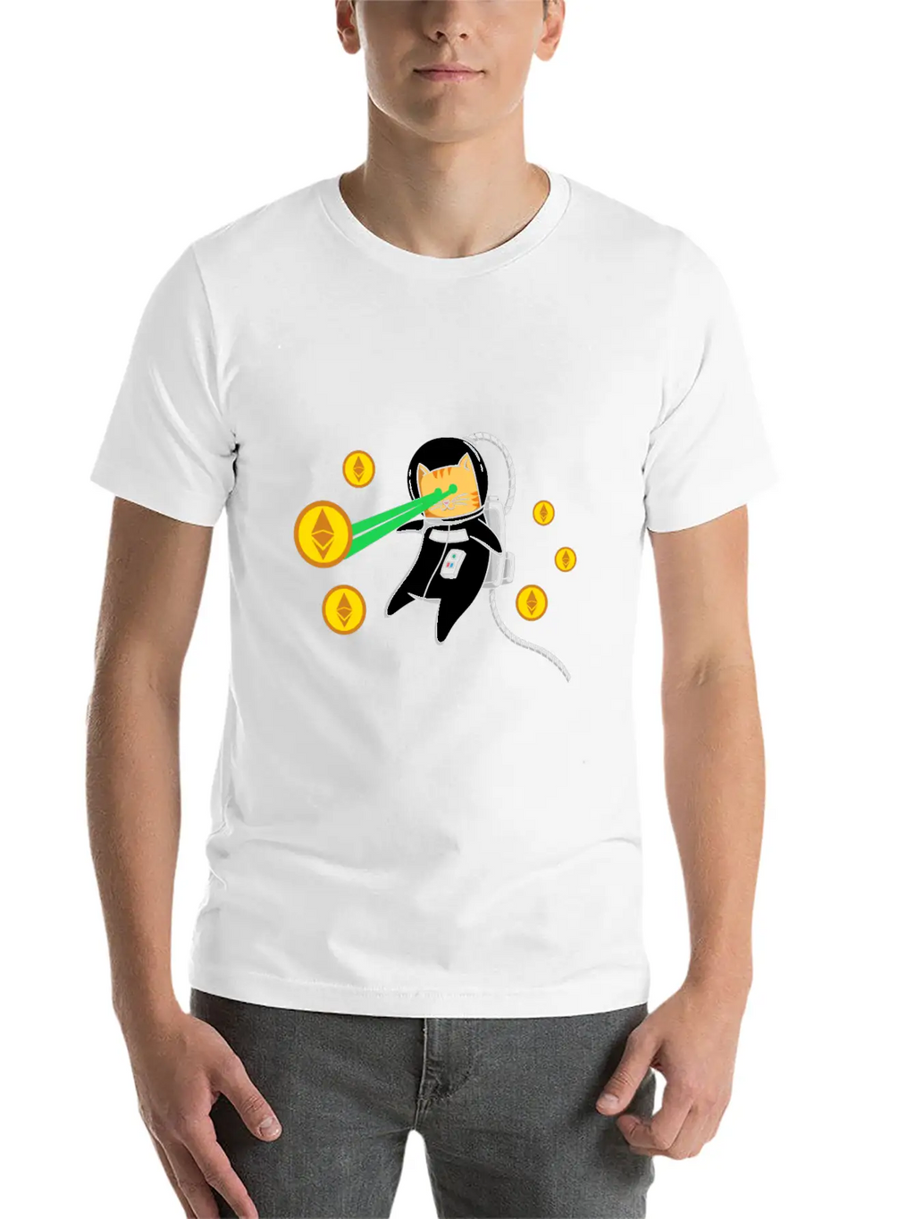Ethereum ETH Laser Eyes Cat Astronaut Crypto Gift Relaxed Everyday Tee – Lightweight And Durable Cotton