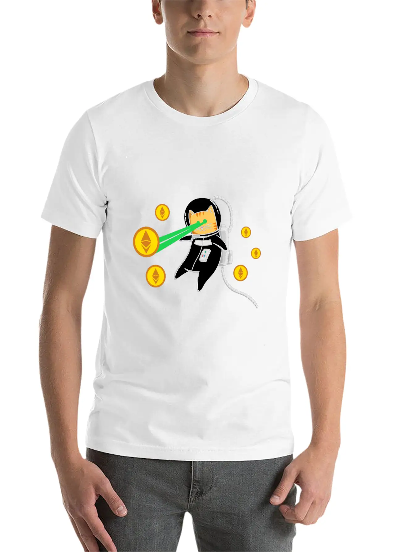 Ethereum ETH Laser Eyes Cat Astronaut Crypto Gift Relaxed Everyday Tee – Lightweight And Durable Cotton