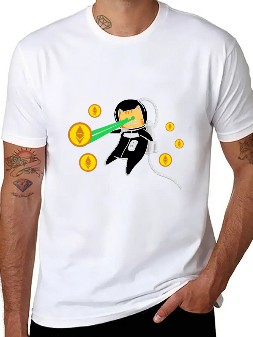 Ethereum ETH Laser Eyes Cat Astronaut Crypto Gift Relaxed Everyday Tee – Lightweight And Durable Cotton