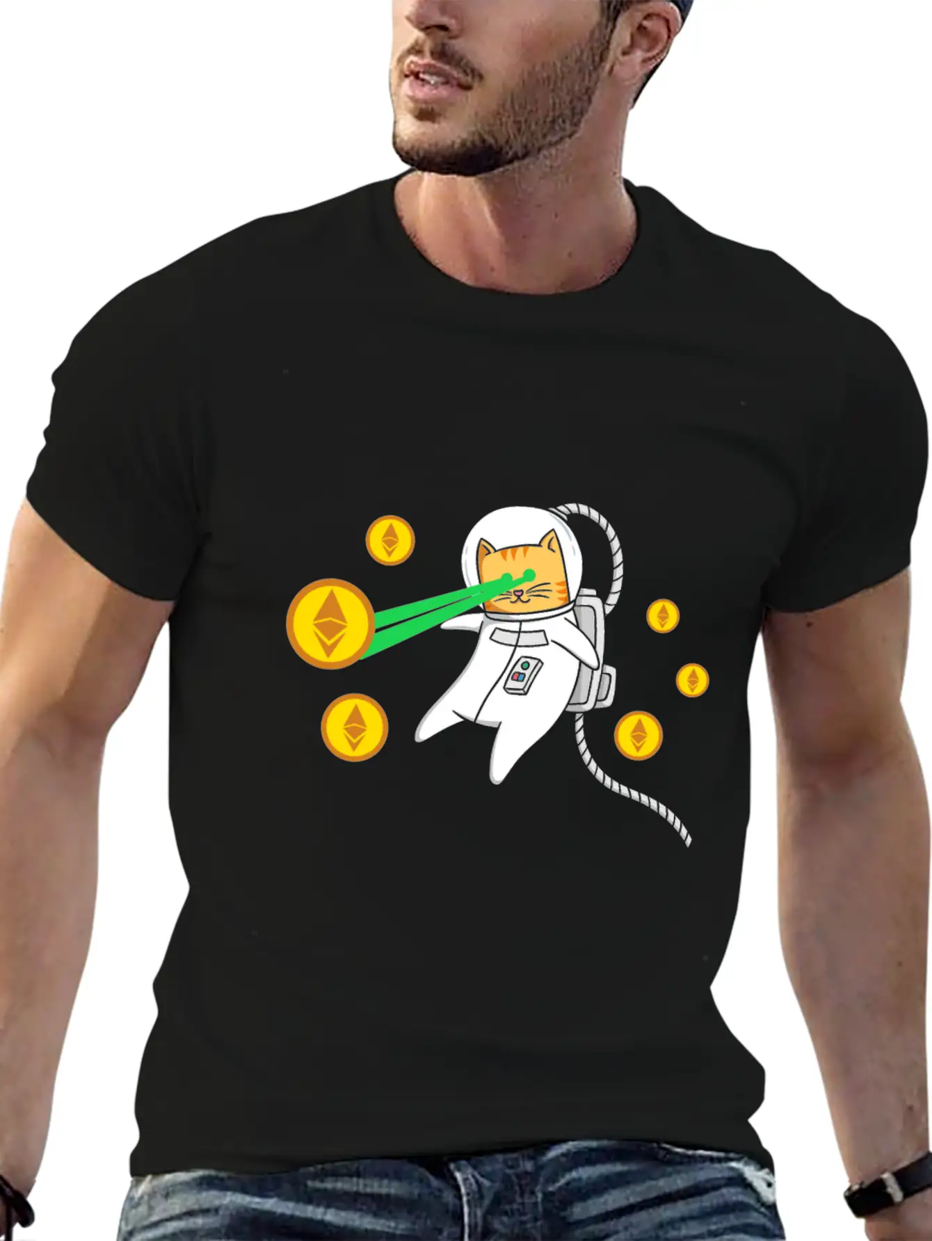 Ethereum ETH Laser Eyes Cat Astronaut Crypto Gift Relaxed Everyday Tee – Lightweight And Durable Cotton