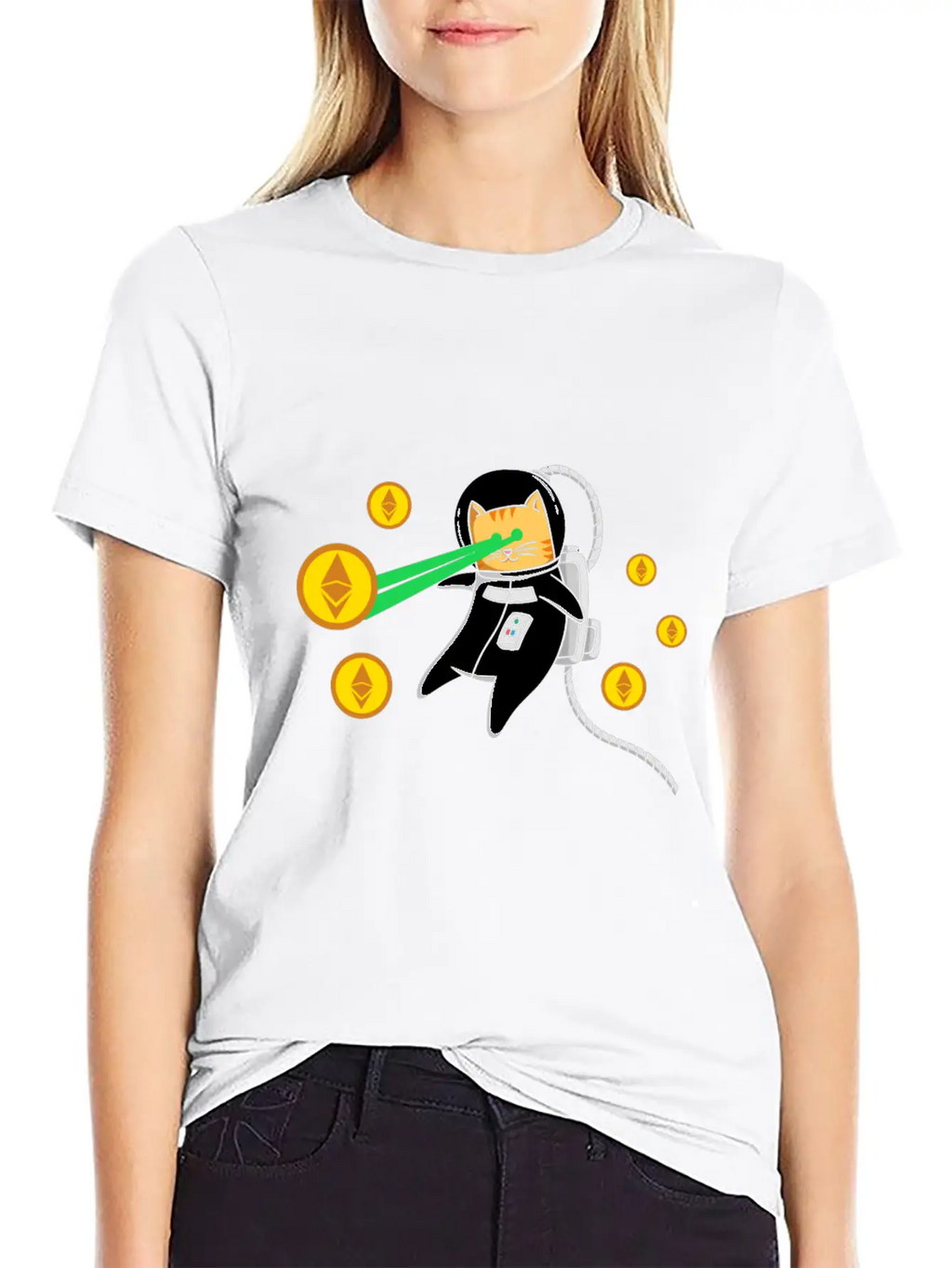 Ethereum ETH Laser Eyes Cat Astronaut Crypto Gift Relaxed Everyday Tee – Lightweight And Durable Cotton