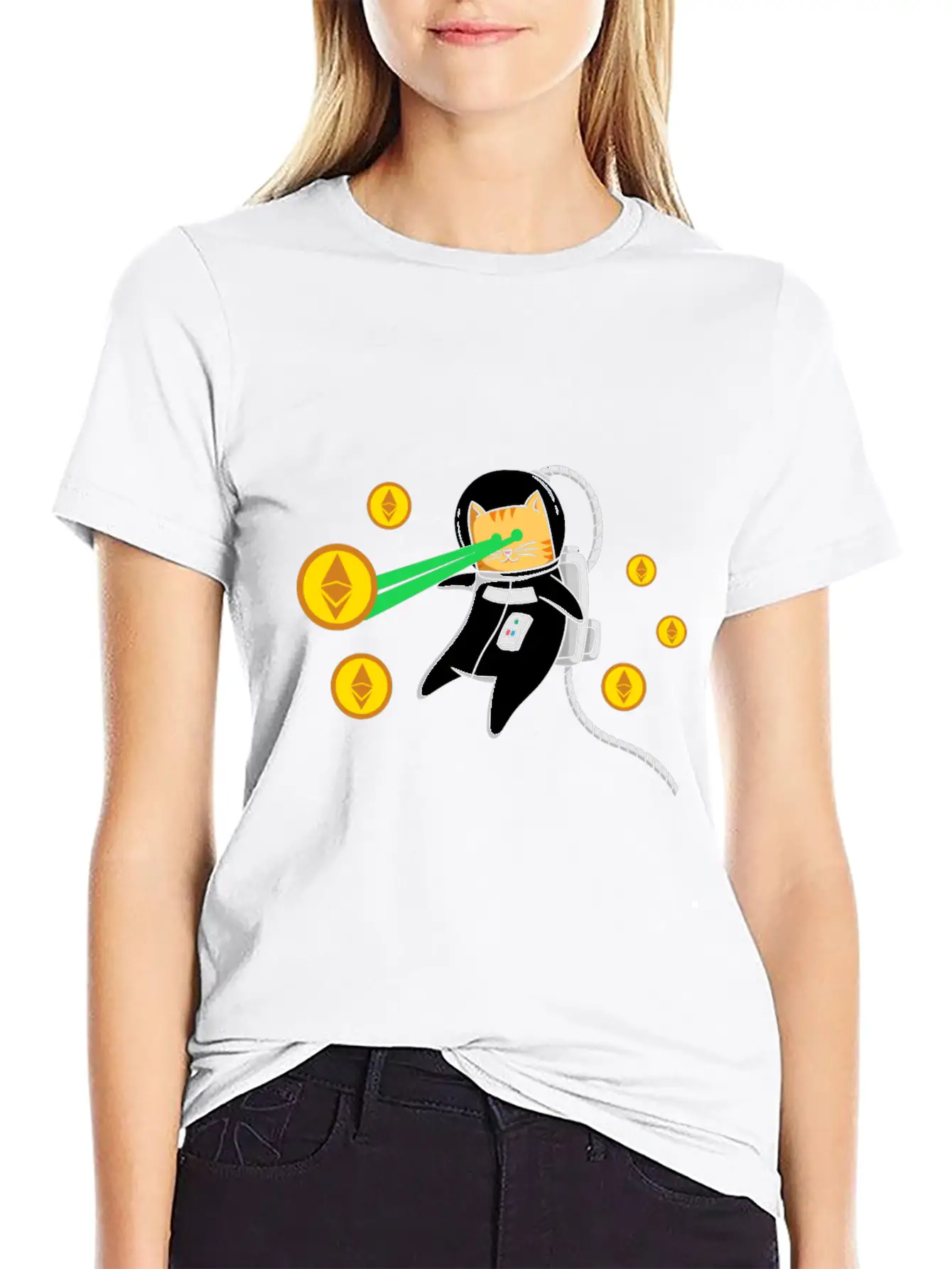 Ethereum ETH Laser Eyes Cat Astronaut Crypto Gift Relaxed Everyday Tee – Lightweight And Durable Cotton