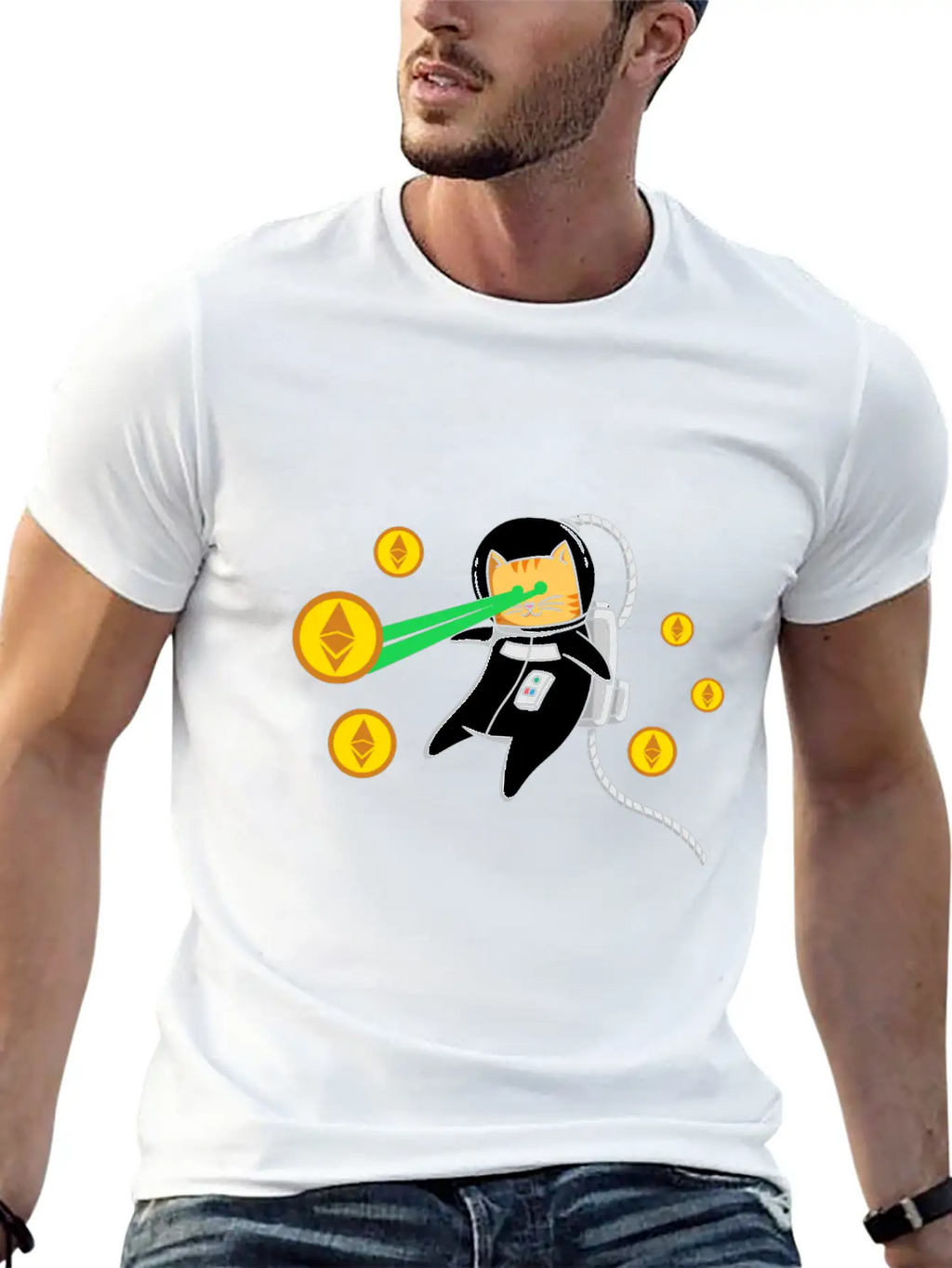 Ethereum ETH Laser Eyes Cat Astronaut Crypto Gift Relaxed Everyday Tee – Lightweight And Durable Cotton