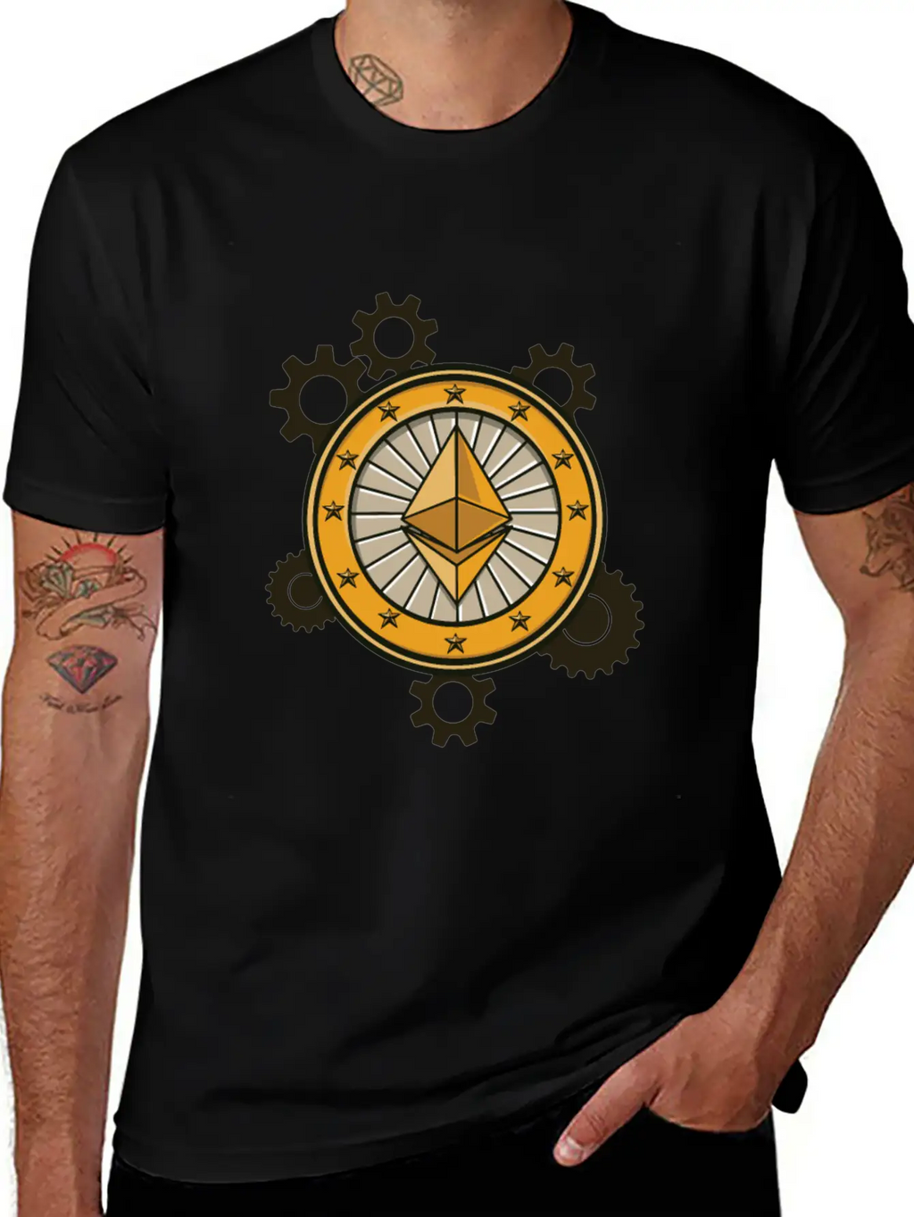 Ethereum Symbol With Clockwork Essential Cotton Tee For Daily Outfits – Unisex Style