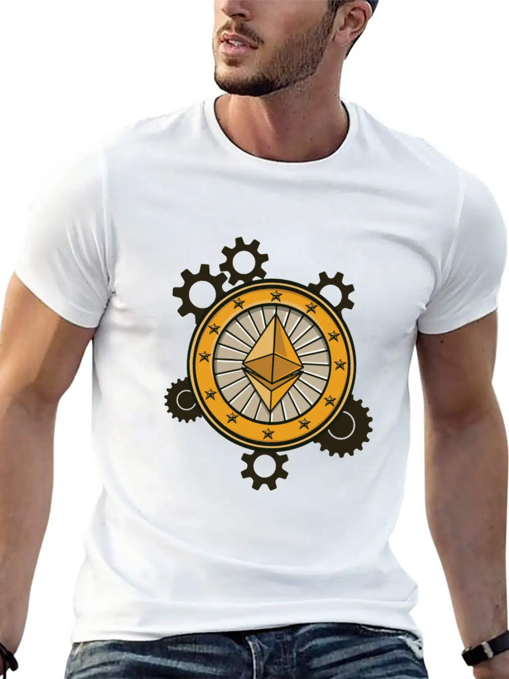 Ethereum Symbol With Clockwork Essential Cotton Tee For Daily Outfits – Unisex Style