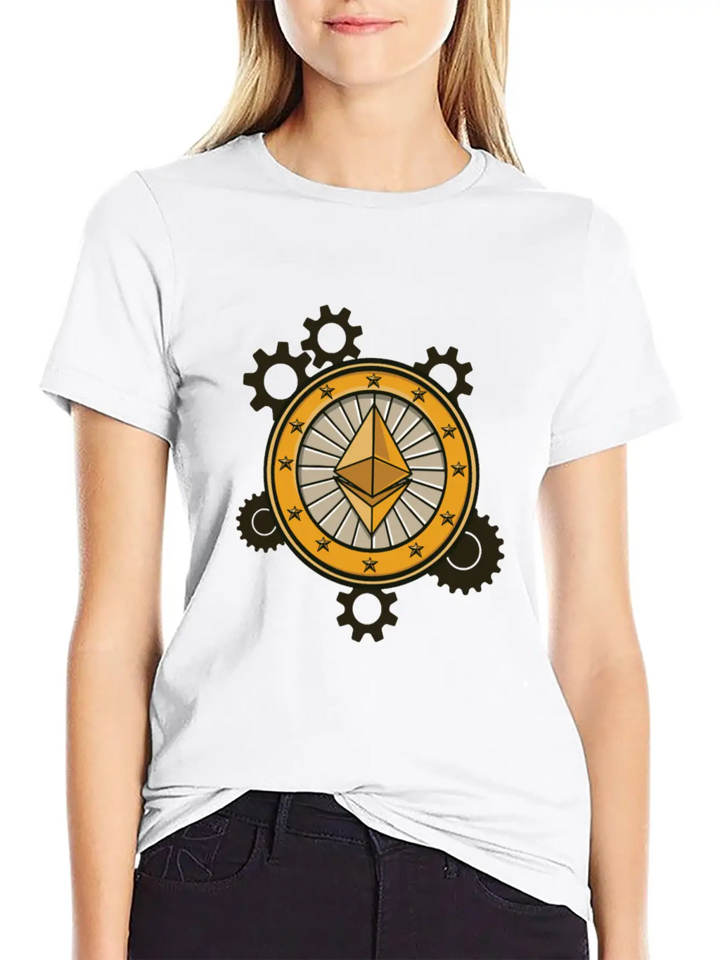 Ethereum Symbol With Clockwork Essential Cotton Tee For Daily Outfits – Unisex Style