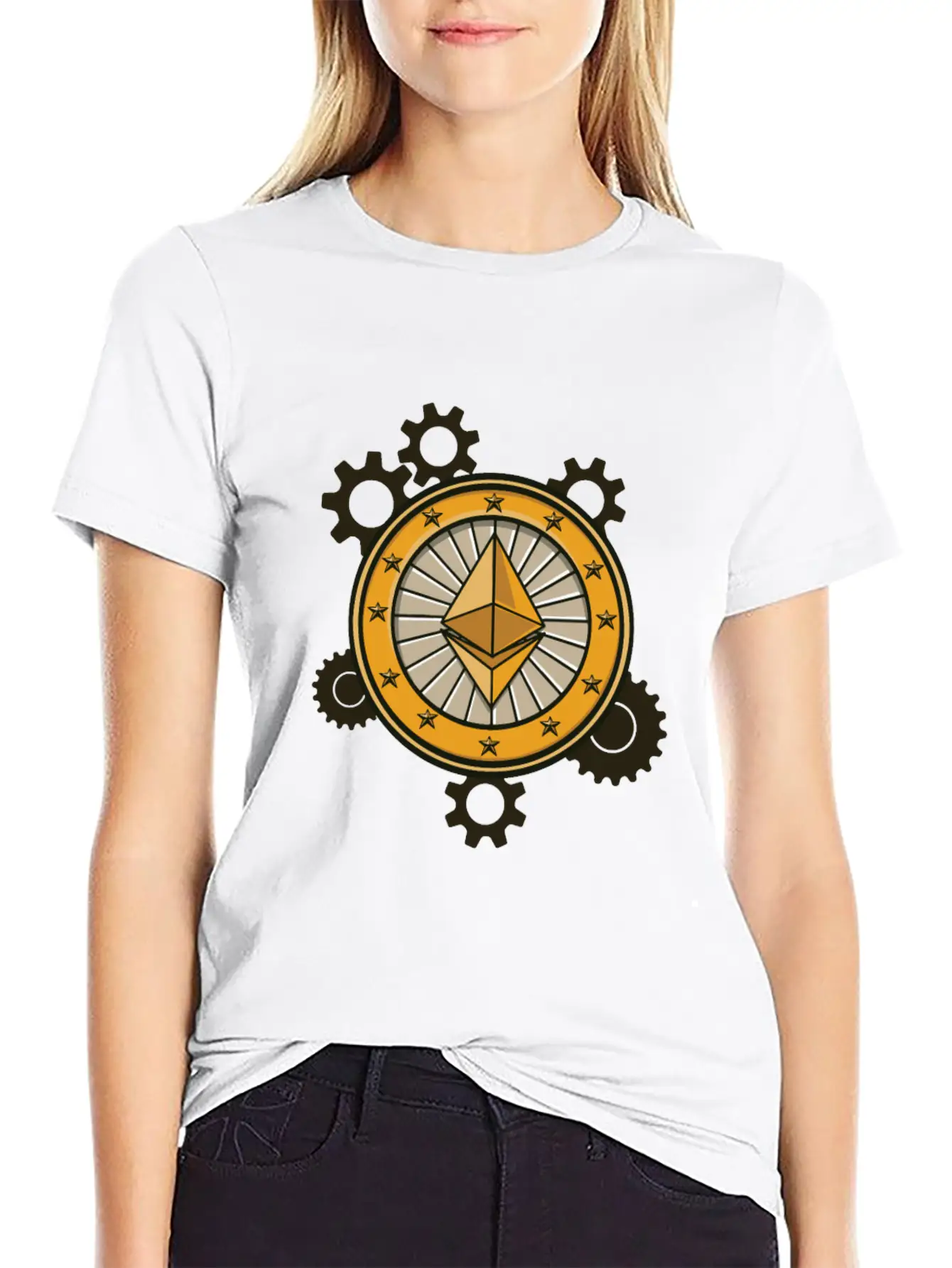 Ethereum Symbol With Clockwork Essential Cotton Tee For Daily Outfits – Unisex Style