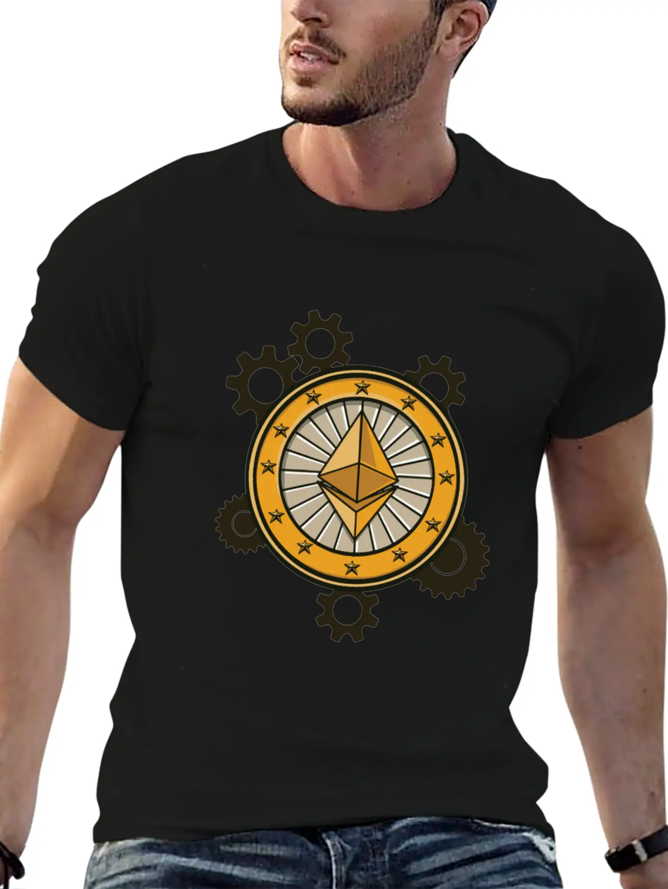 Ethereum Symbol With Clockwork Essential Cotton Tee For Daily Outfits – Unisex Style