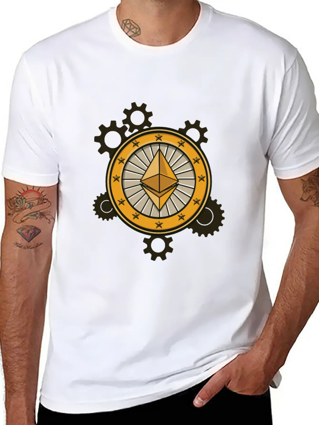 Ethereum Symbol With Clockwork Essential Cotton Tee For Daily Outfits – Unisex Style