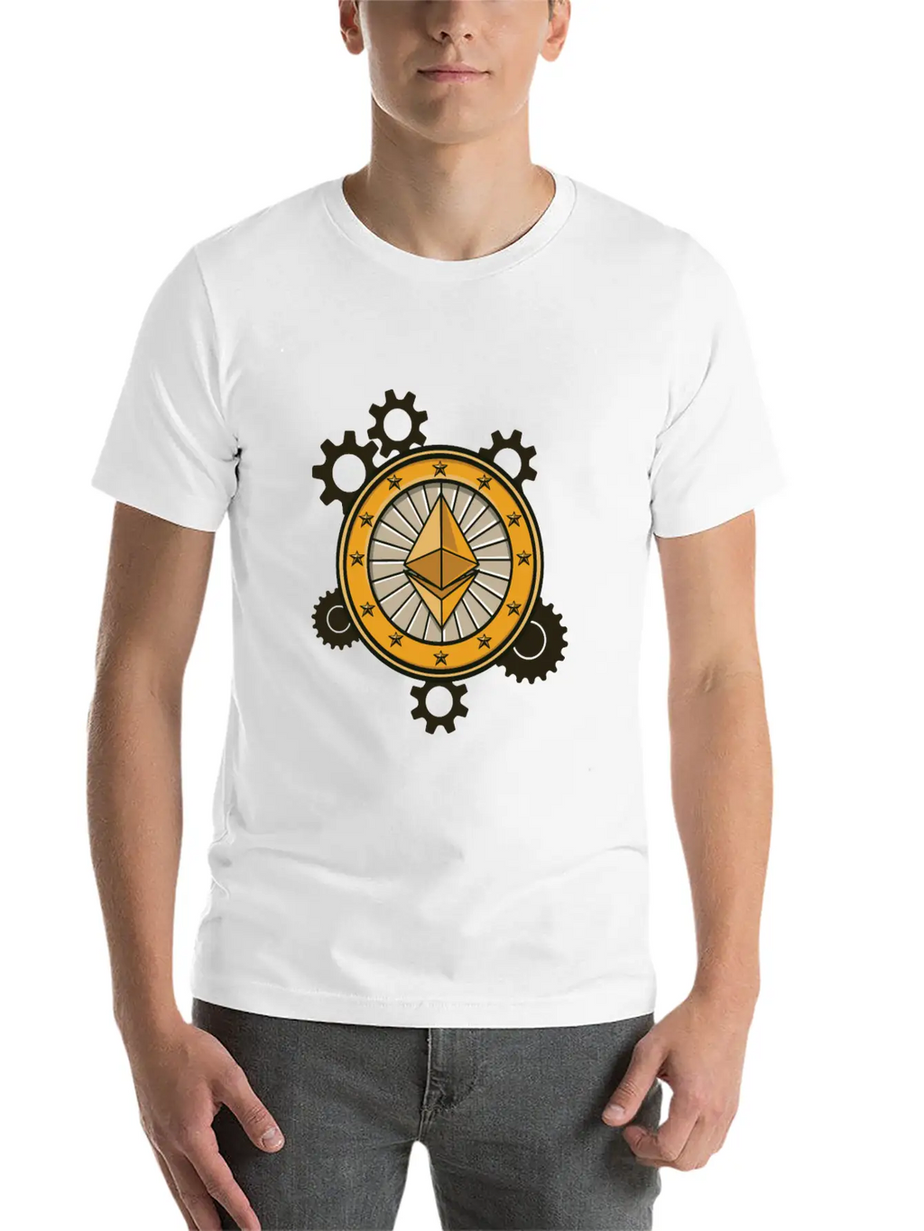 Ethereum Symbol With Clockwork Essential Cotton Tee For Daily Outfits – Unisex Style