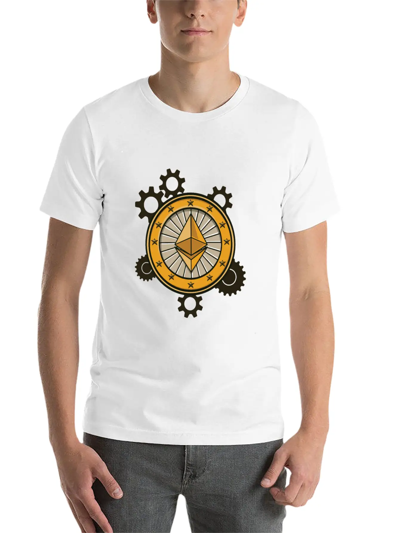 Ethereum Symbol With Clockwork Essential Cotton Tee For Daily Outfits – Unisex Style