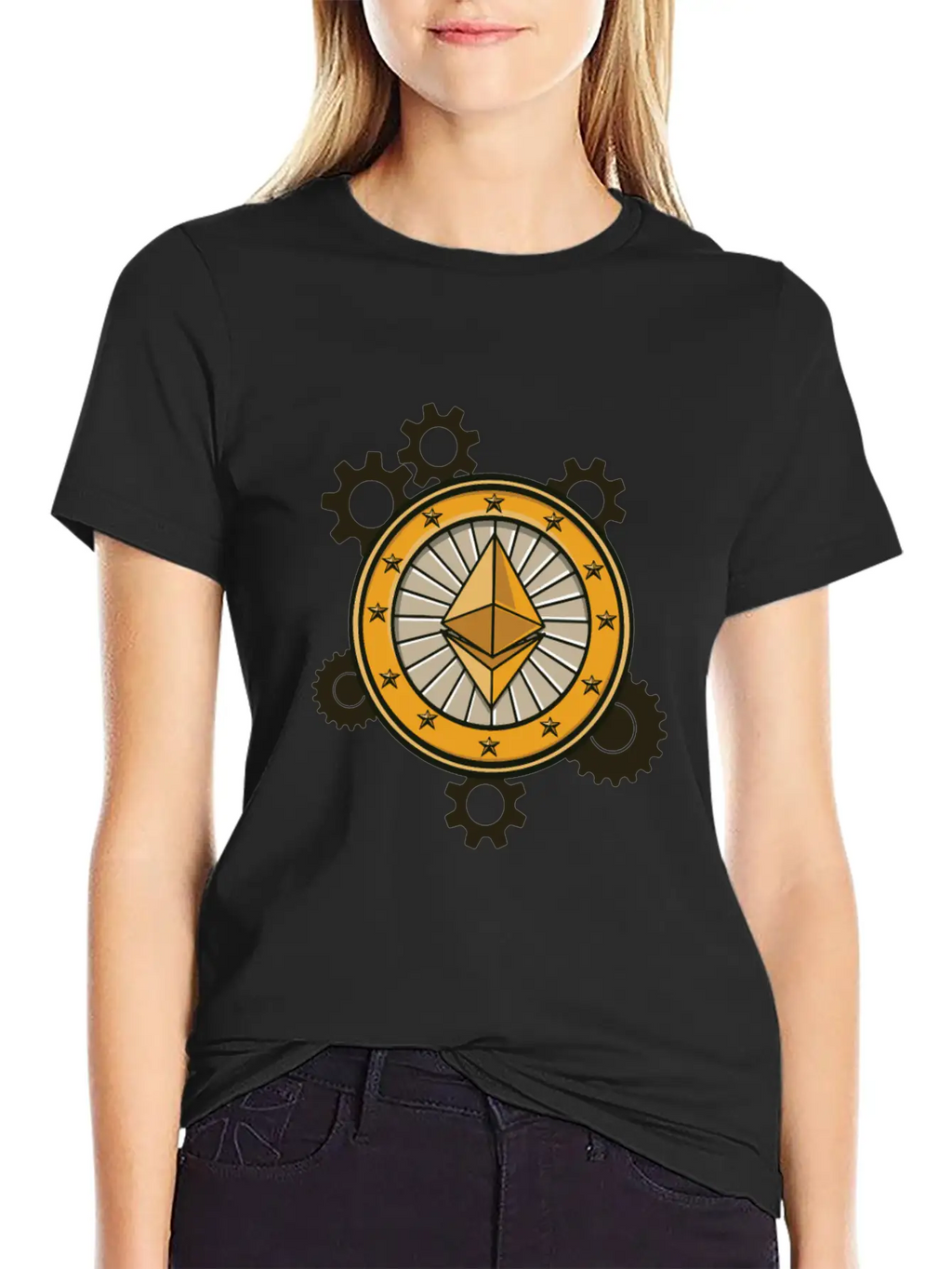 Ethereum Symbol With Clockwork Essential Cotton Tee For Daily Outfits – Unisex Style