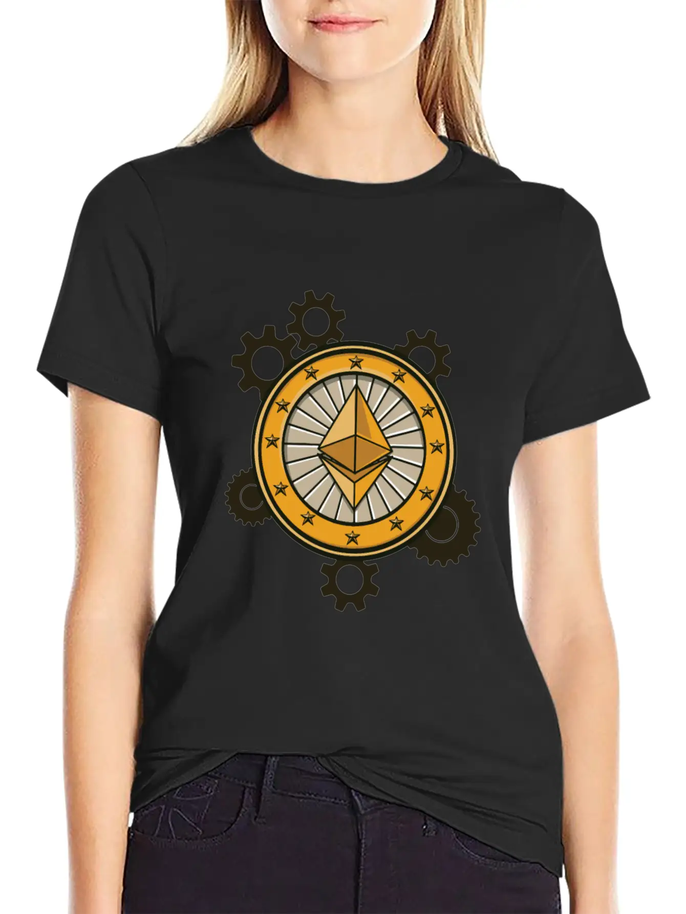 Ethereum Symbol With Clockwork Essential Cotton Tee For Daily Outfits – Unisex Style