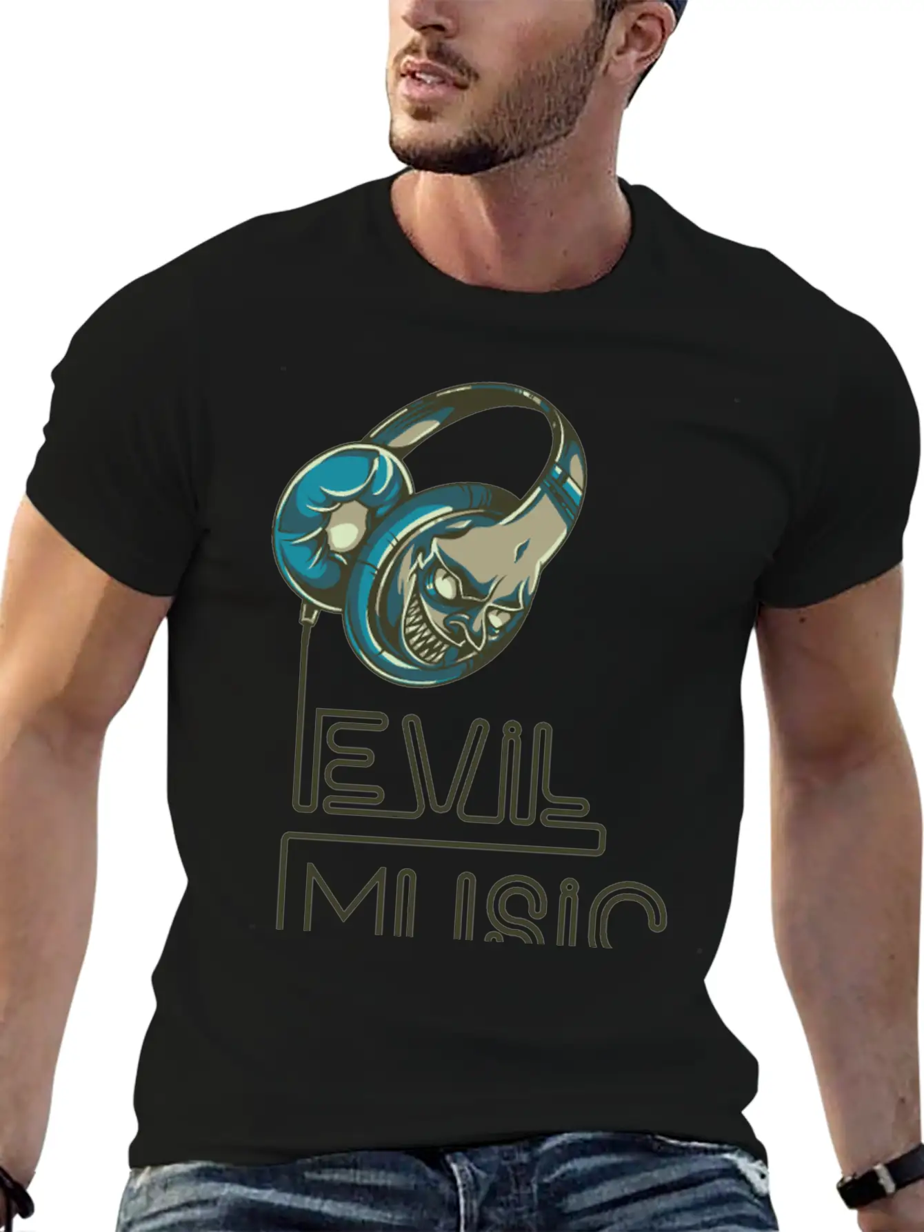 Evil Music Breathable Graphic T-Shirt – Perfect For Casual Days