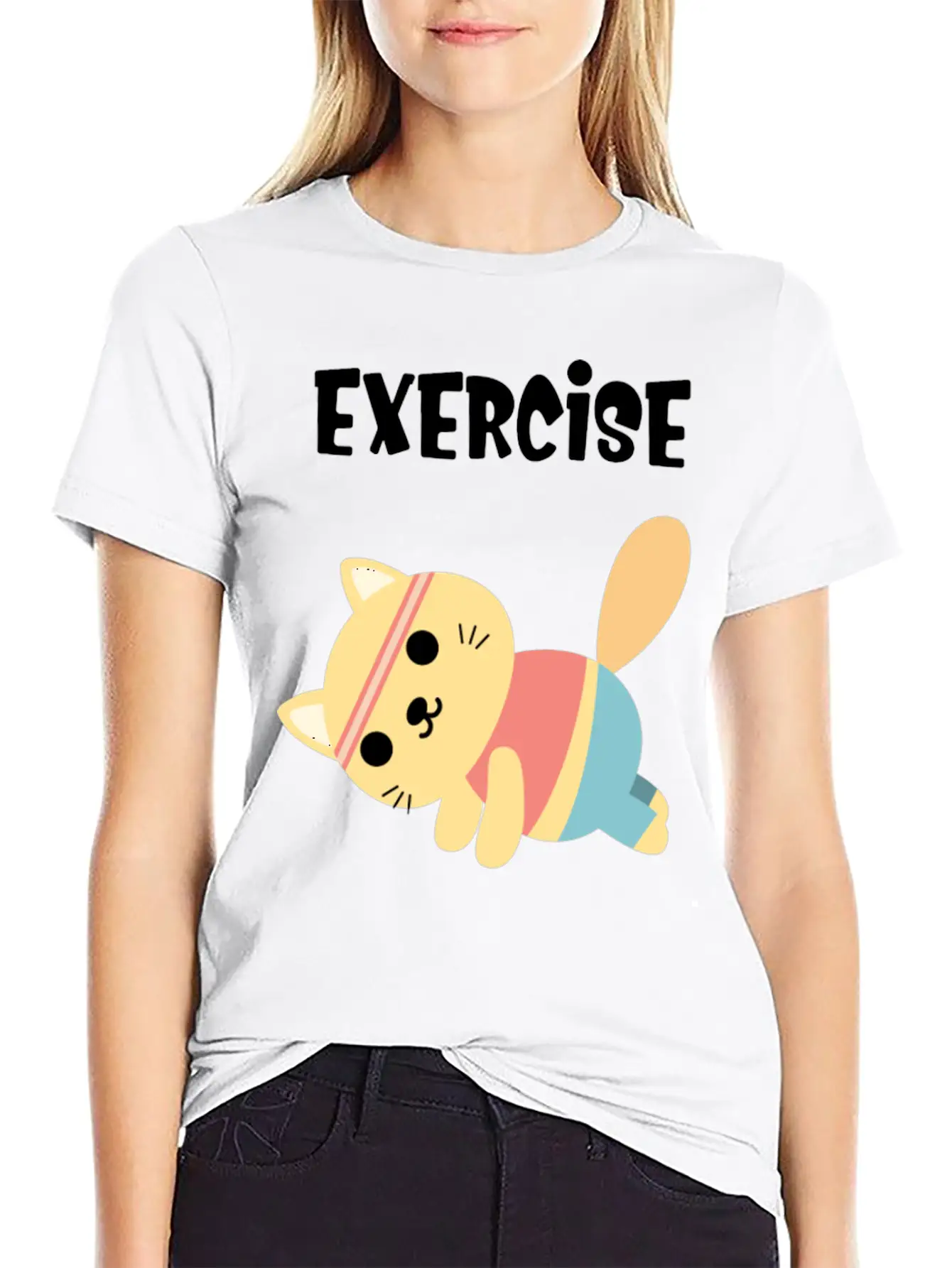 Exercise Every Day Cute Cat Gym Workout Classic Cotton Tee – Unisex Comfort For Any Season