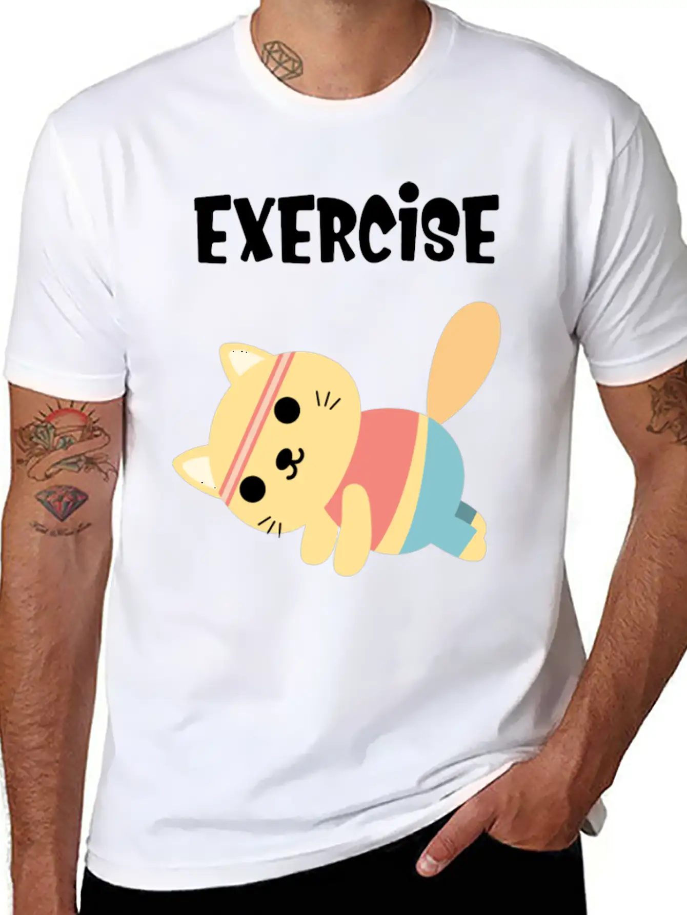 Exercise Every Day Cute Cat Gym Workout Classic Cotton Tee – Unisex Comfort For Any Season