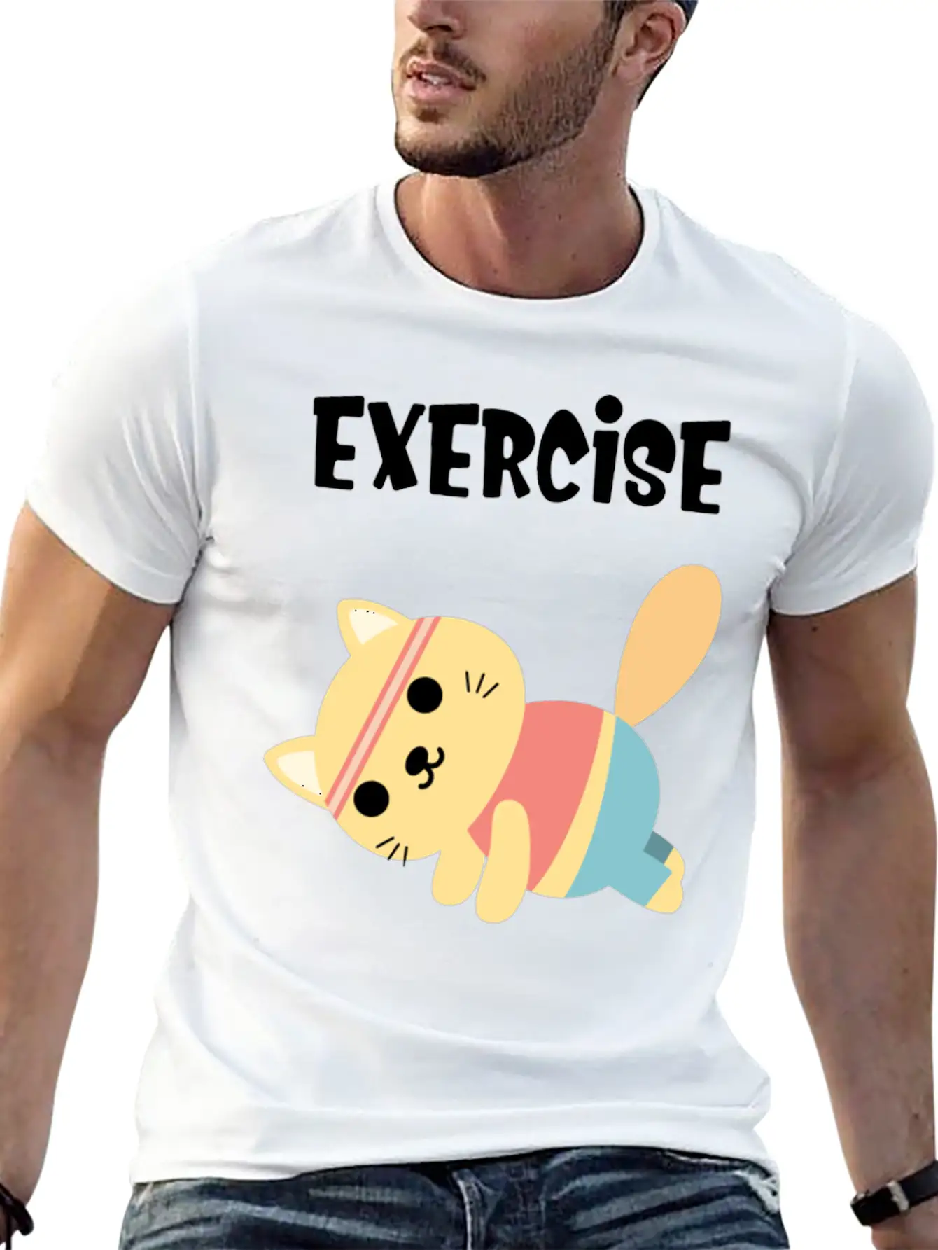 Exercise Every Day Cute Cat Gym Workout Classic Cotton Tee – Unisex Comfort For Any Season