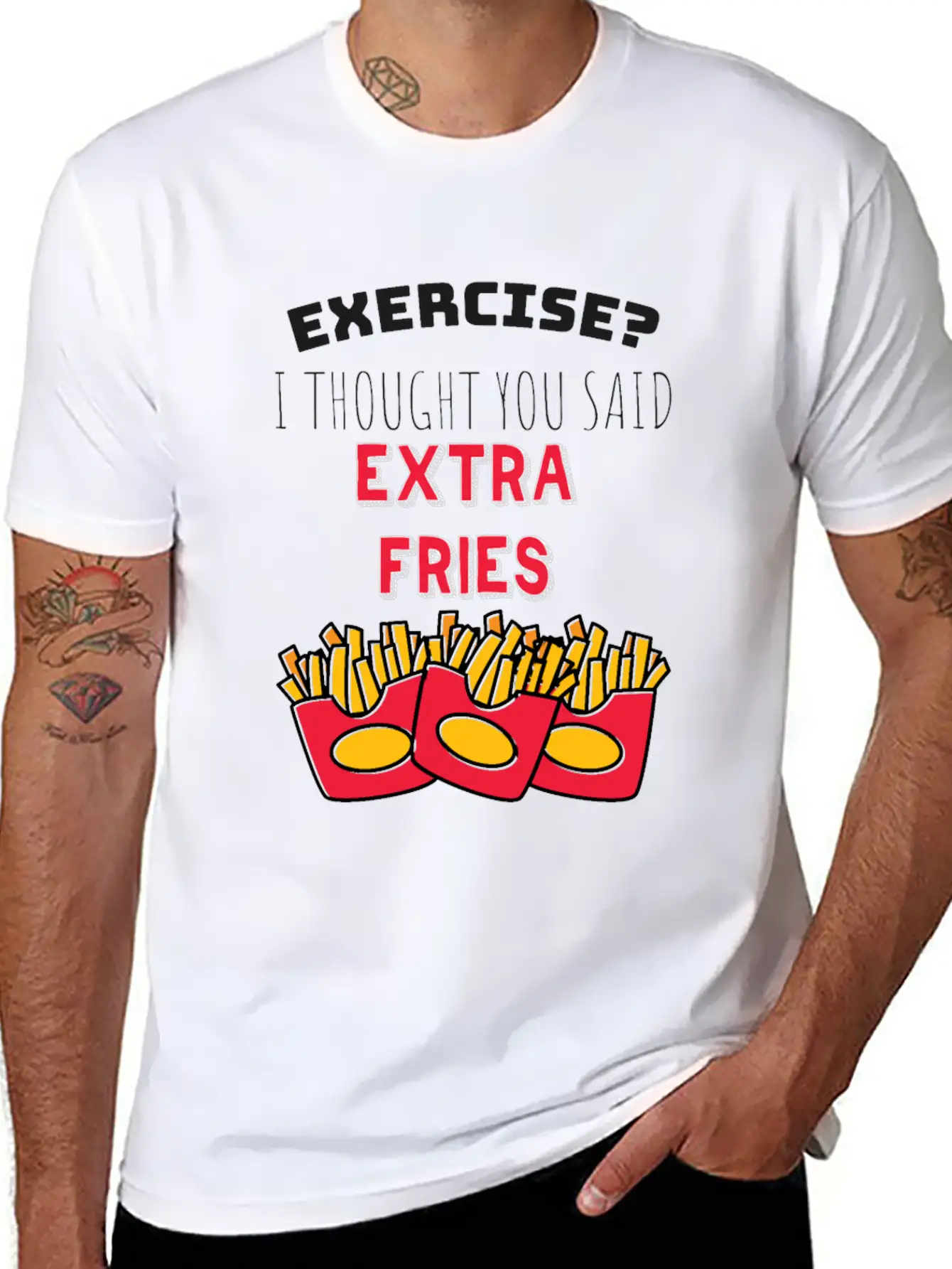 Exercise? I Though You Said Extra Fries Essential Cotton Tee For Daily Outfits – Unisex Style