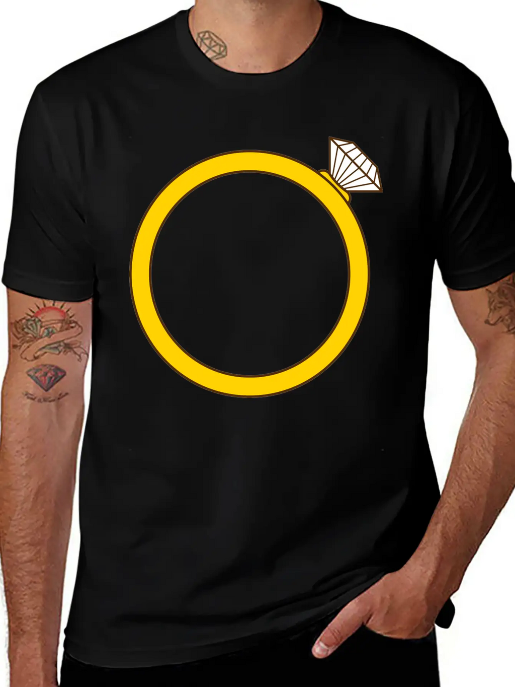 Expensive Diamond Gold Ring Silhouette Jewelry Eng Stylish Everyday T-Shirt – Unisex Basic Cotton Tee