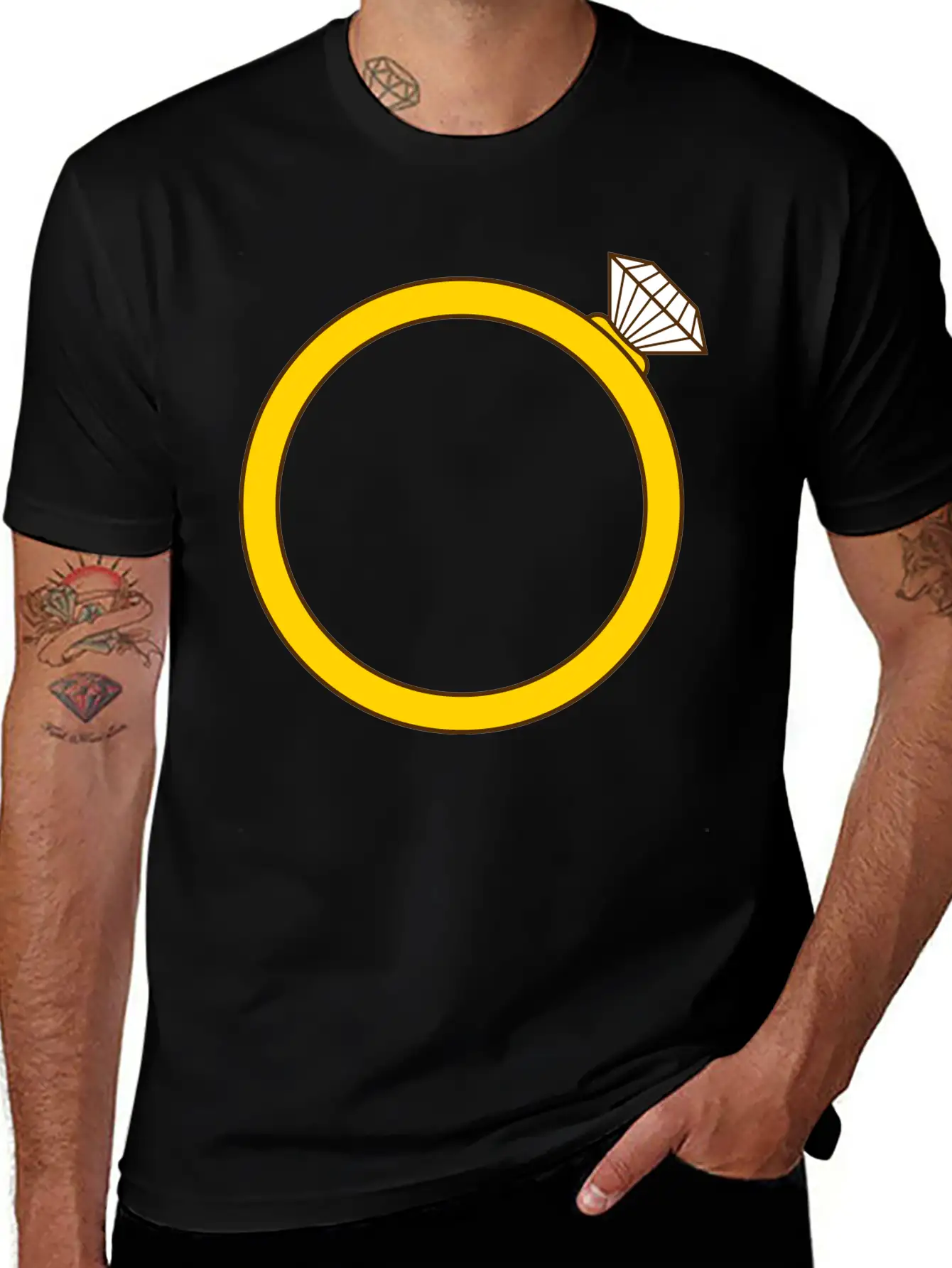 Expensive Diamond Gold Ring Silhouette Jewelry Eng Stylish Everyday T-Shirt – Unisex Basic Cotton Tee