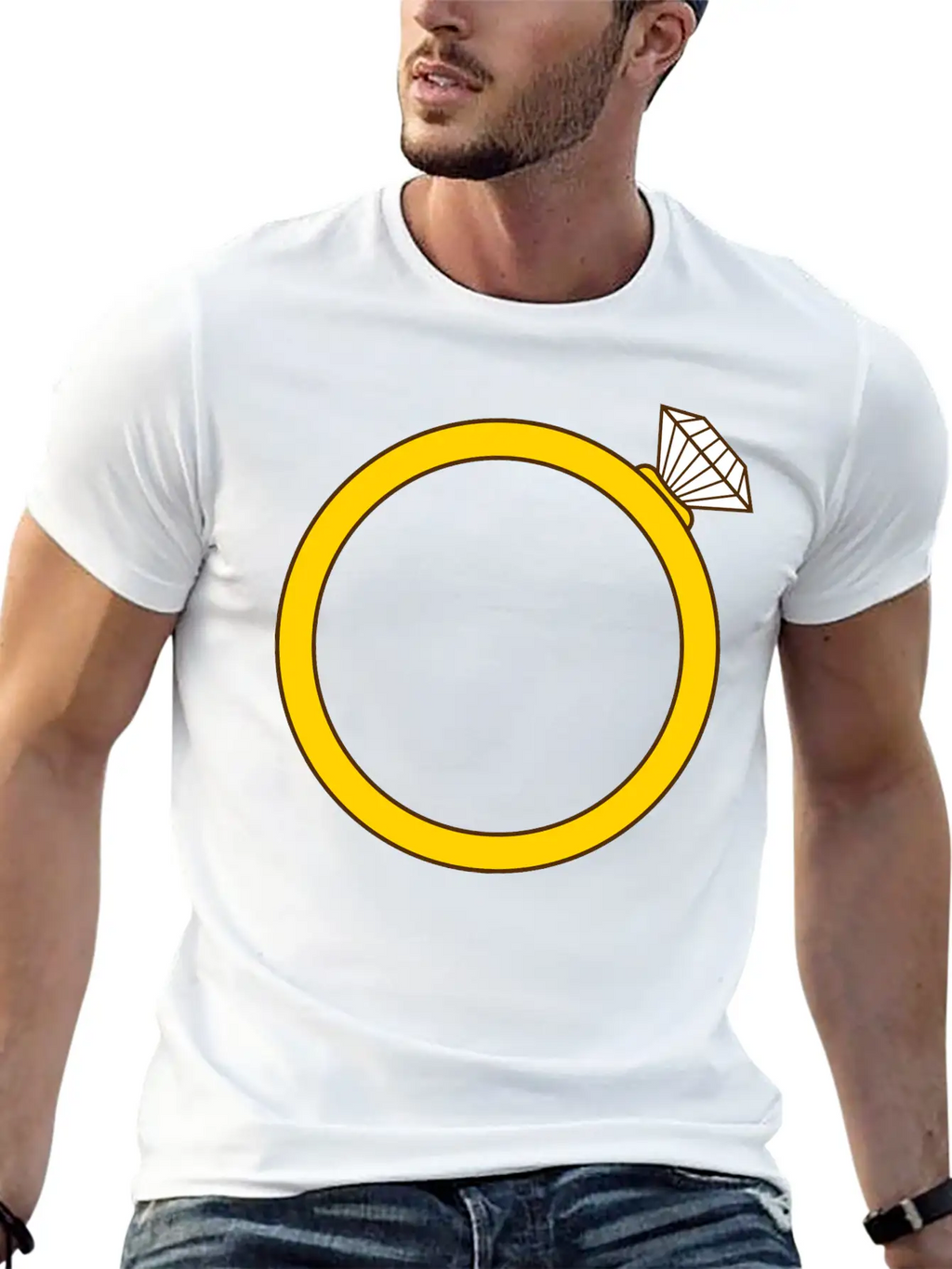 Expensive Diamond Gold Ring Silhouette Jewelry Eng Stylish Everyday T-Shirt – Unisex Basic Cotton Tee
