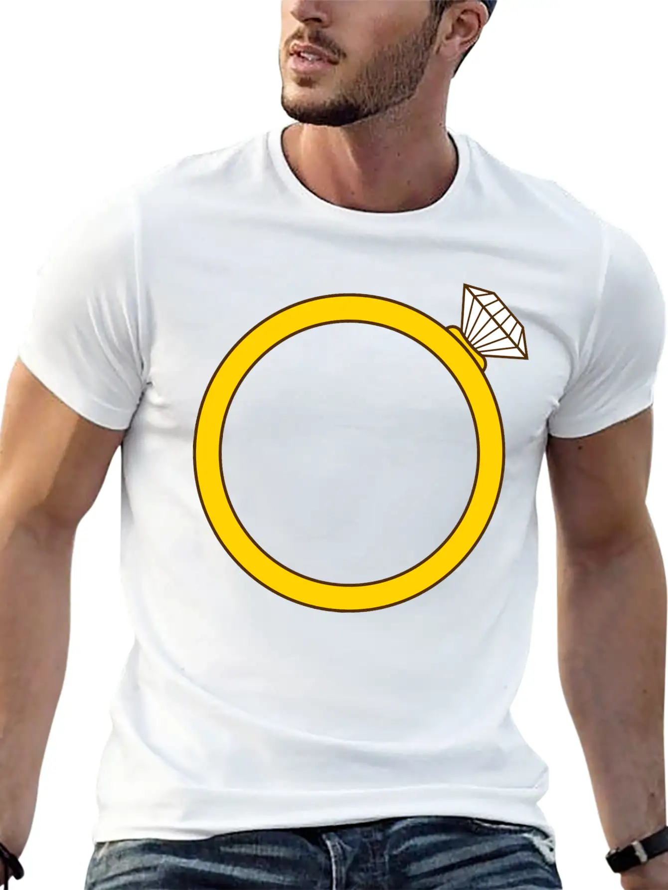 Expensive Diamond Gold Ring Silhouette Jewelry Eng Stylish Everyday T-Shirt – Unisex Basic Cotton Tee