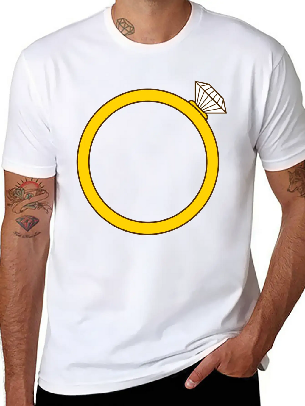 Expensive Diamond Gold Ring Silhouette Jewelry Eng Stylish Everyday T-Shirt – Unisex Basic Cotton Tee