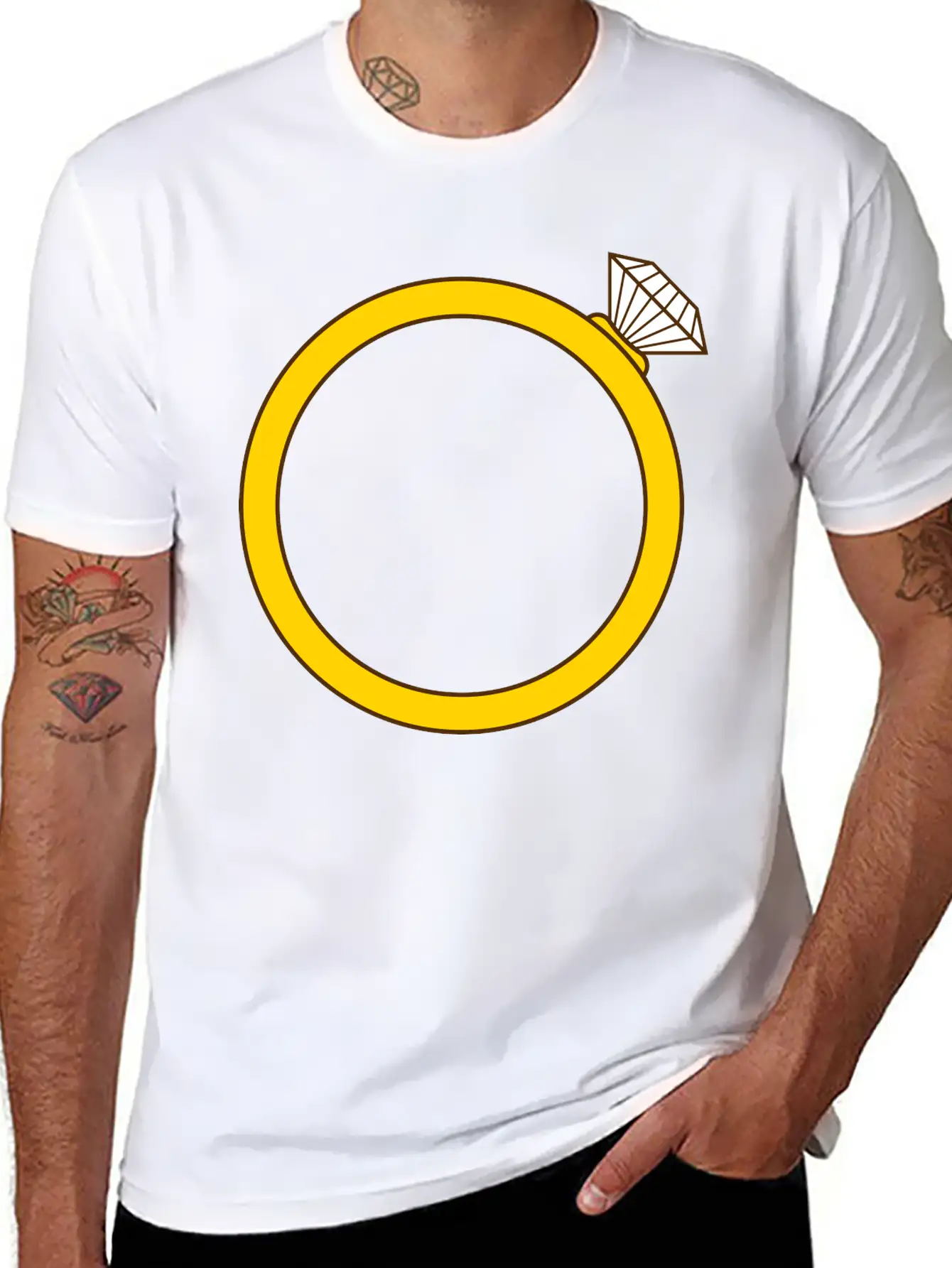 Expensive Diamond Gold Ring Silhouette Jewelry Eng Stylish Everyday T-Shirt – Unisex Basic Cotton Tee