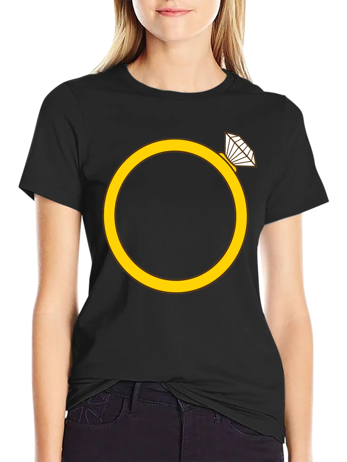 Expensive Diamond Gold Ring Silhouette Jewelry Eng Stylish Everyday T-Shirt – Unisex Basic Cotton Tee