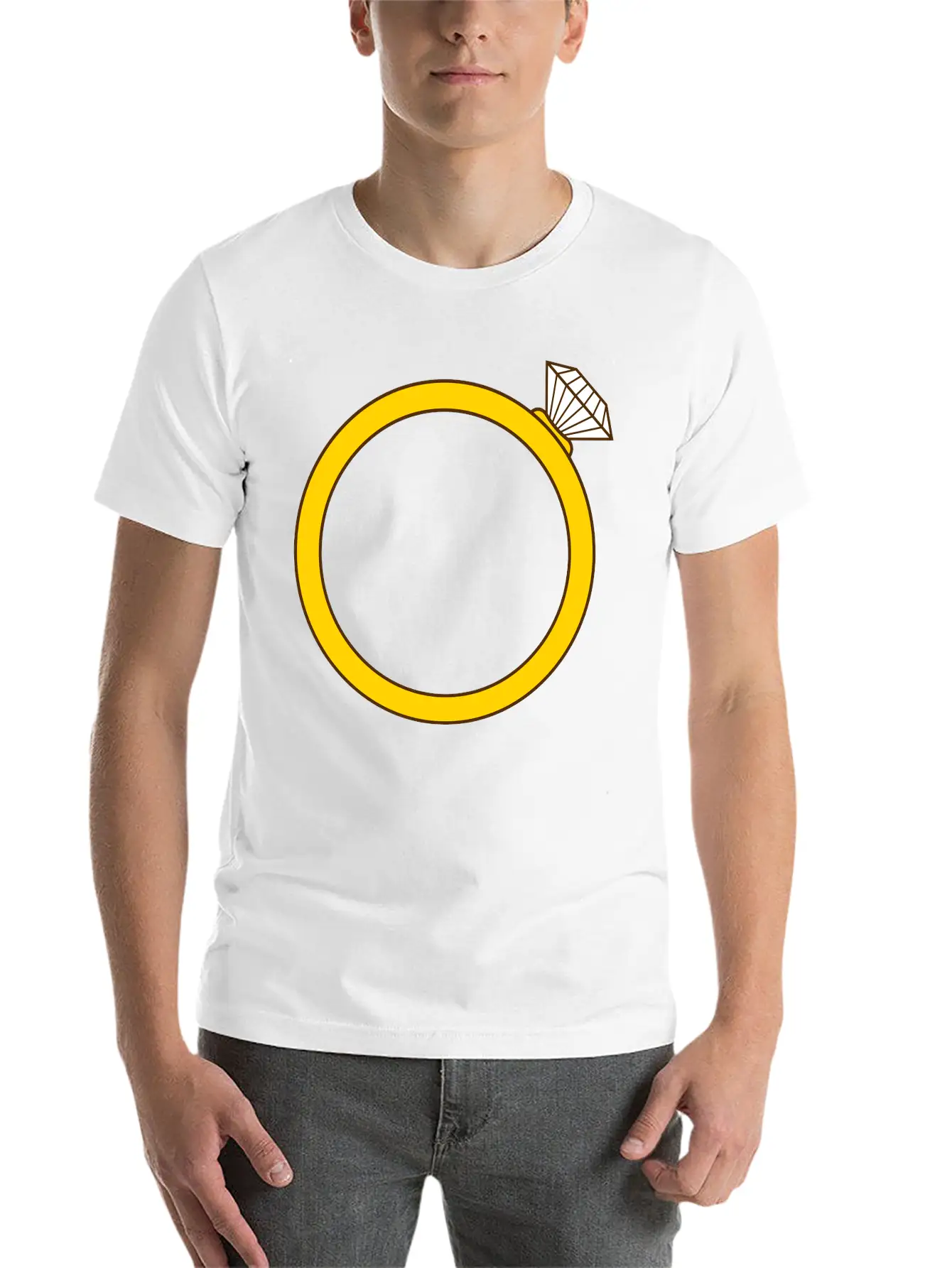Expensive Diamond Gold Ring Silhouette Jewelry Eng Stylish Everyday T-Shirt – Unisex Basic Cotton Tee