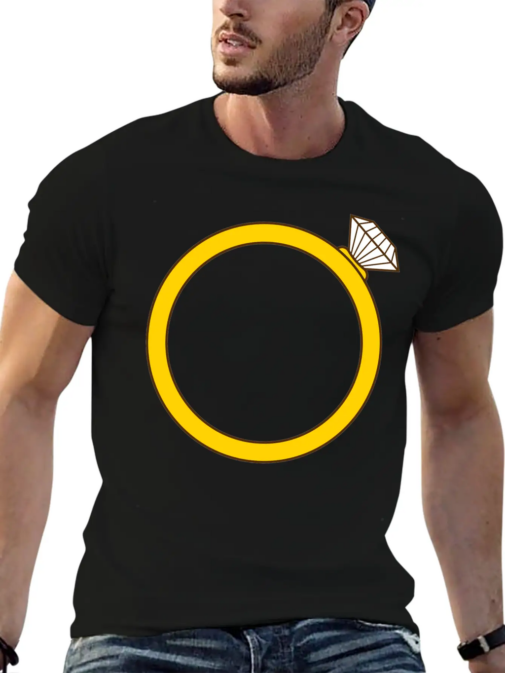 Expensive Diamond Gold Ring Silhouette Jewelry Eng Stylish Everyday T-Shirt – Unisex Basic Cotton Tee
